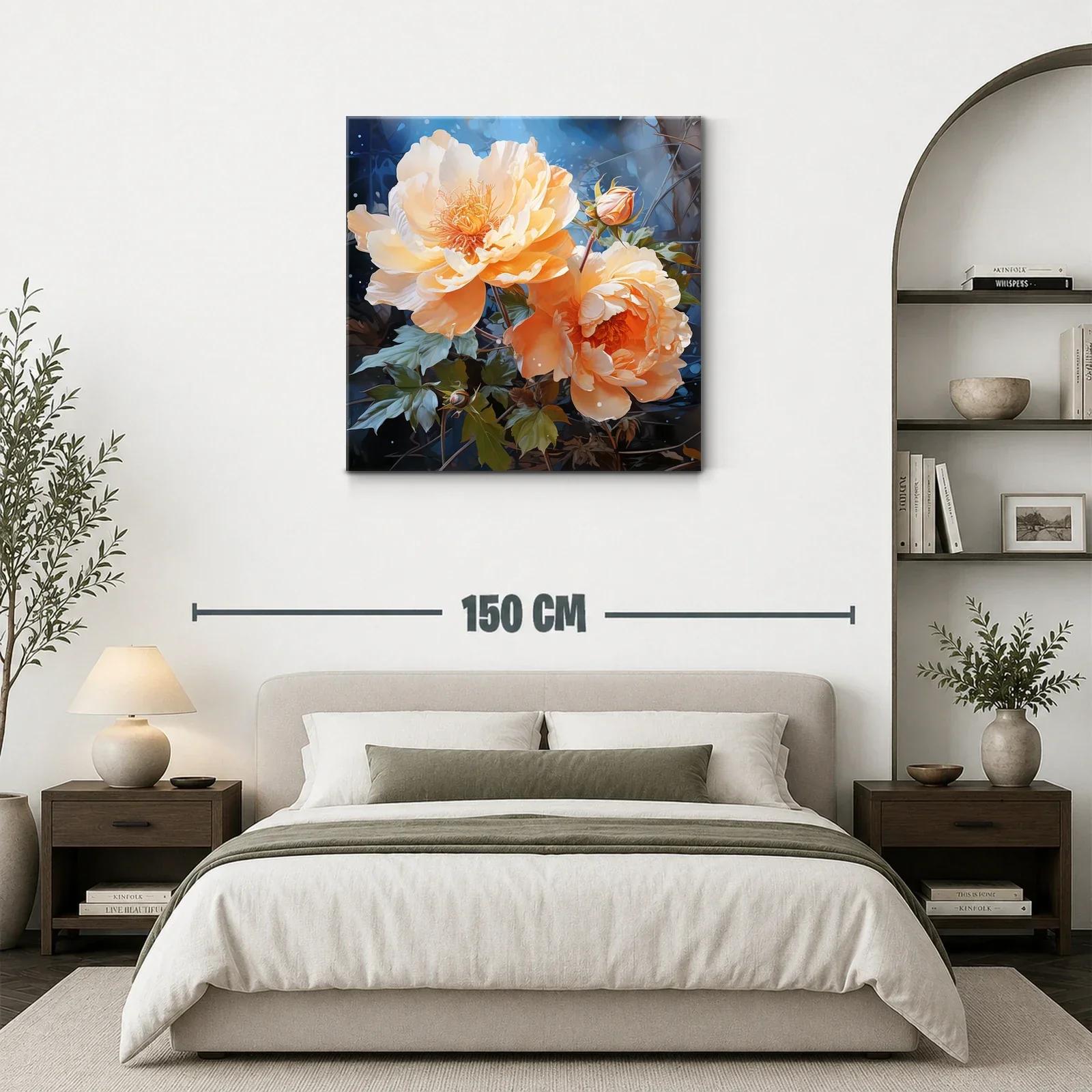 Cuadro con delicadas flores en tonos durazno y azul noche — miniatura 3