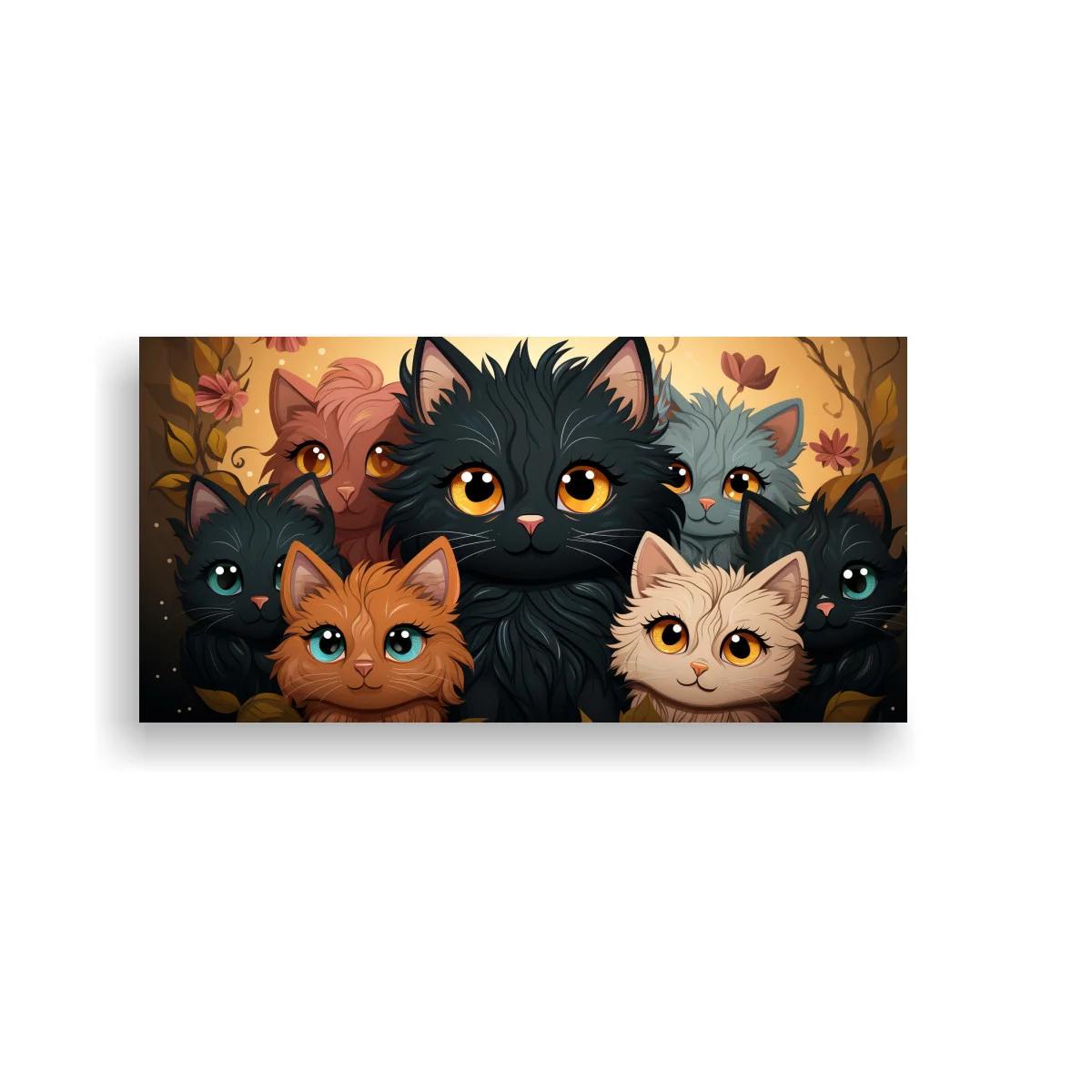 Cuadro grupo de gatos de ojos grandes con ramas delgadas