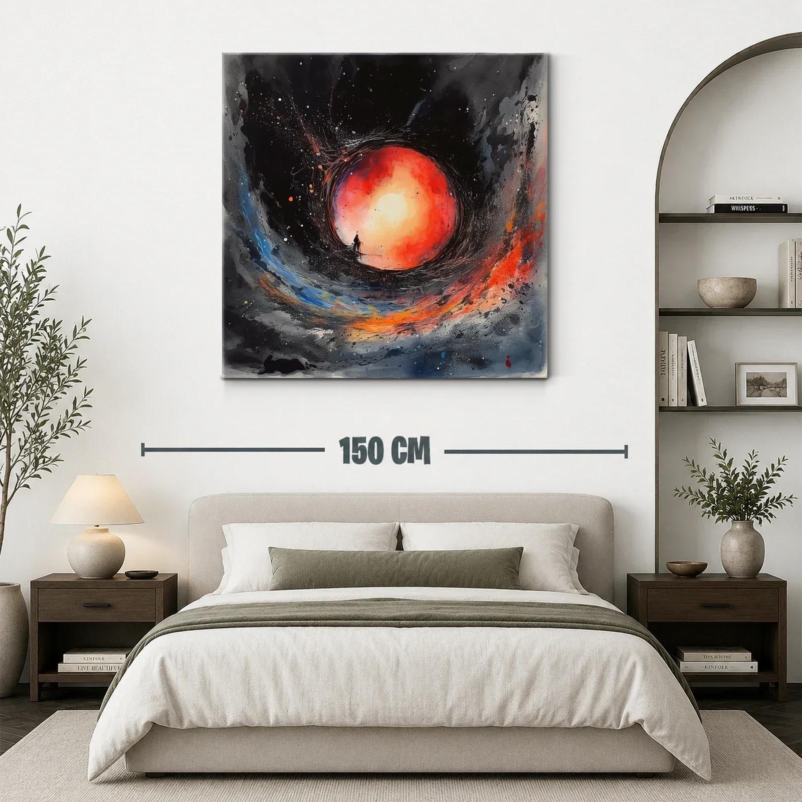 Cuadro abstracto con figura y esfera luminosa vibrante — miniatura 3