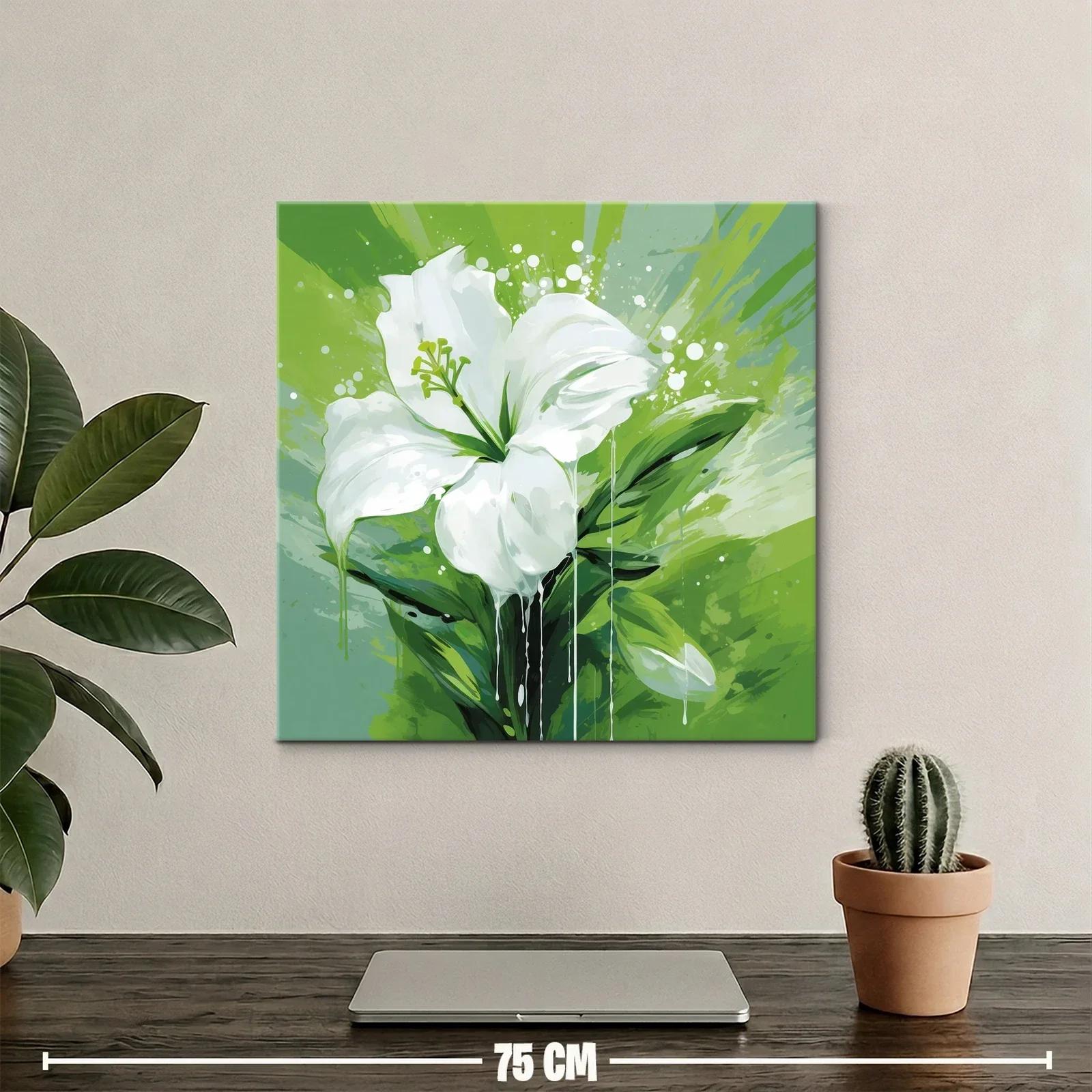 Cuadro floral con elegante azucena blanca y fondo verde vibrante — miniatura 2