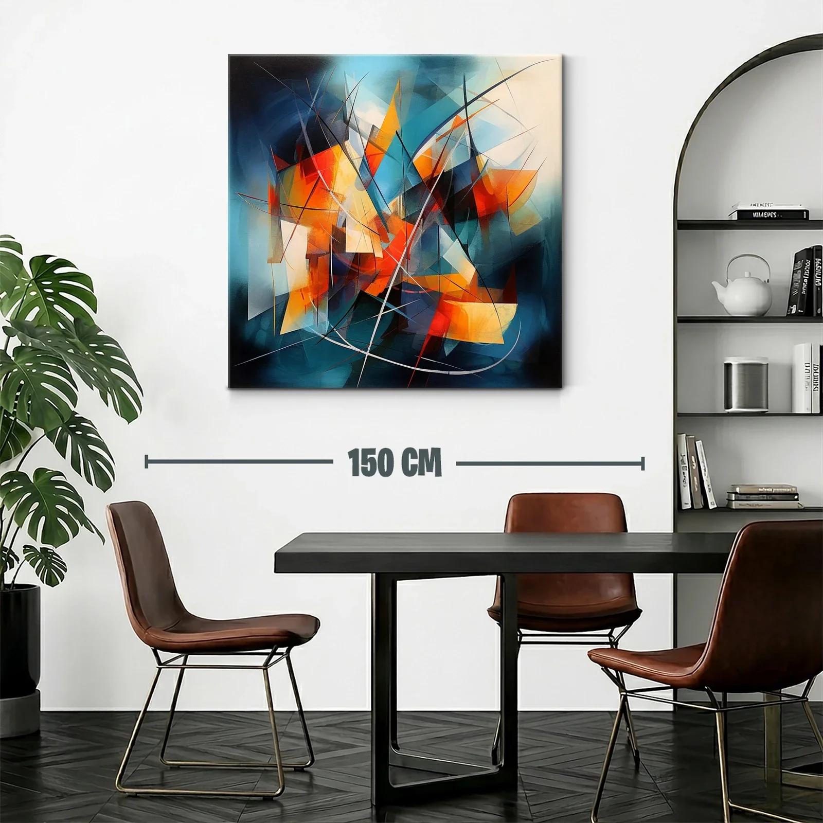 Cuadro abstracto con vibrantes contrastes de naranja y azul — miniatura 2