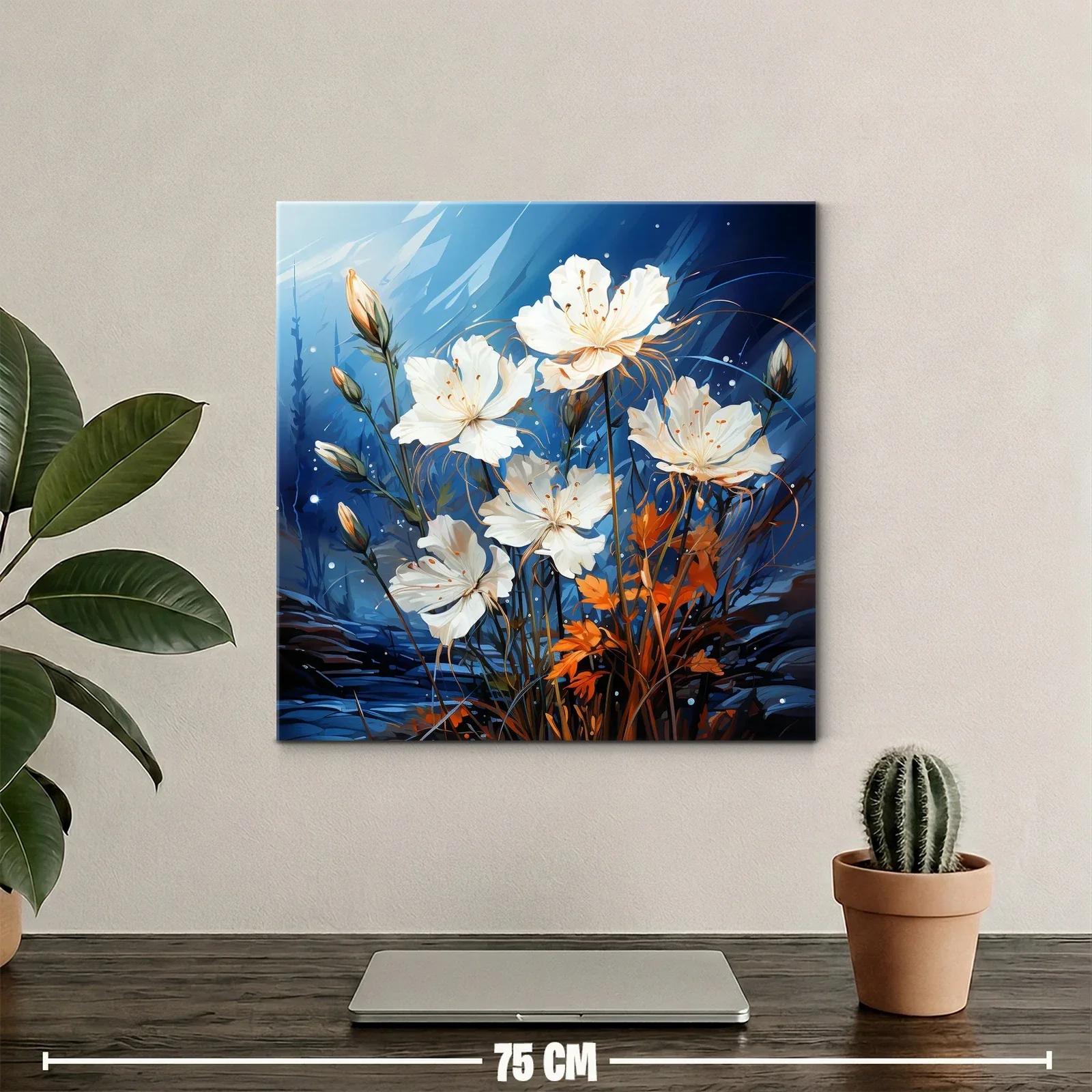 Flores blancas delicadas entre tonos azules y naranjas vibrantes — miniatura 2