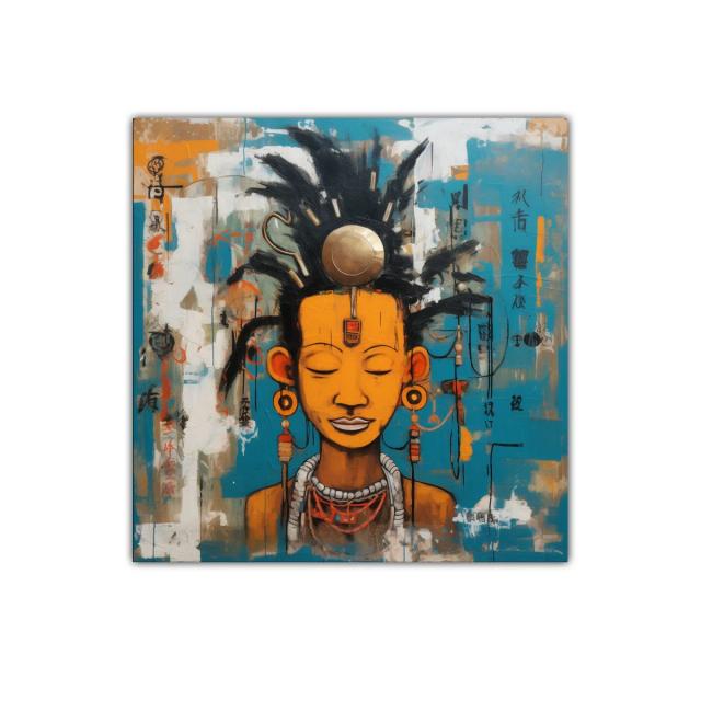 Retrato vibrante con inspiración cultural y colores intensos