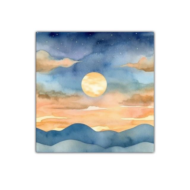 Paisaje nocturno con luna llena y montañas suaves