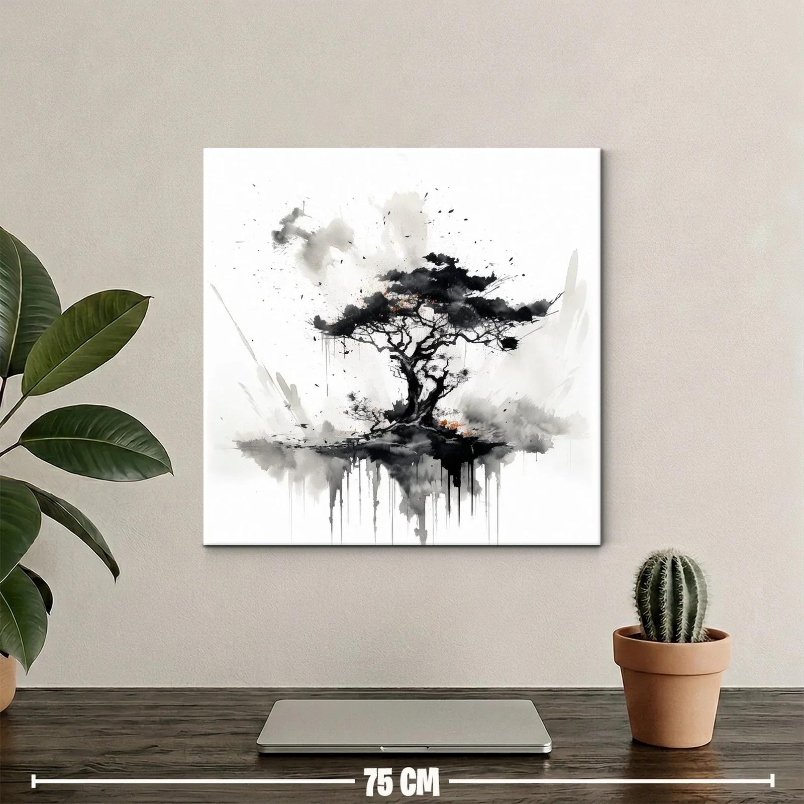 Árbol abstracto en tonos grises y negros con detalles naranjas — miniatura 2