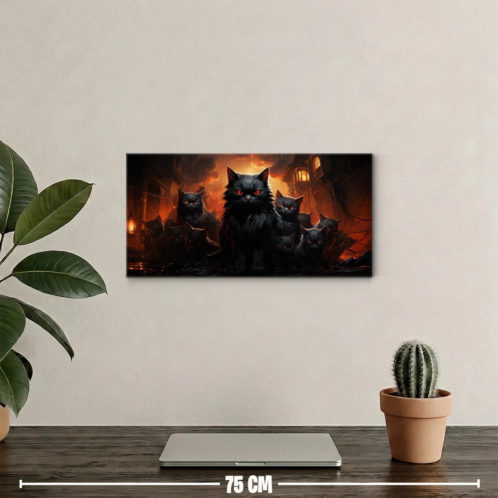 Cuadro gatos negros de ojos rojos en calle de fuego — miniatura 2