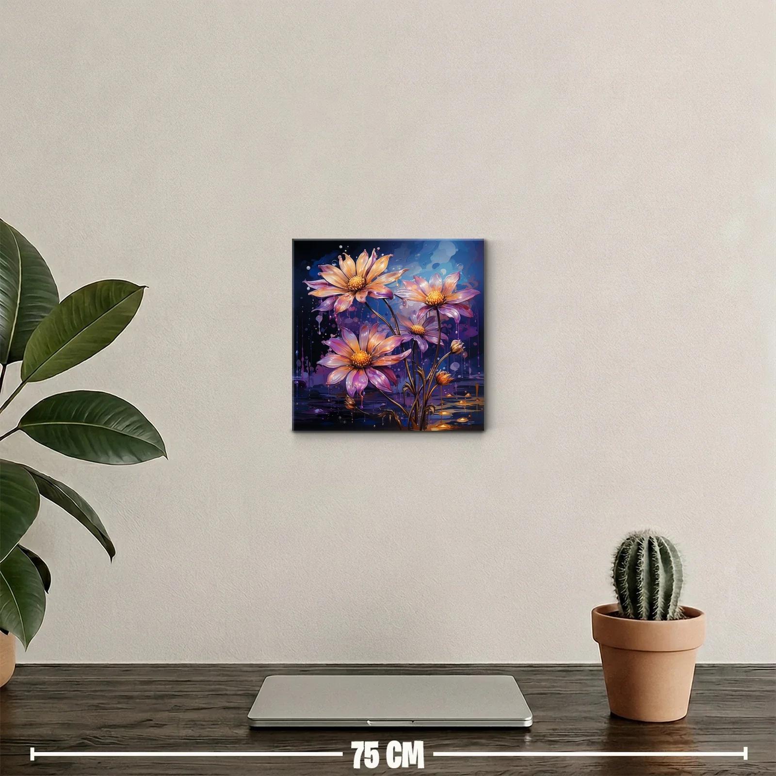 Cuadro decorativo con flores luminosas sobre fondo azul — miniatura 2