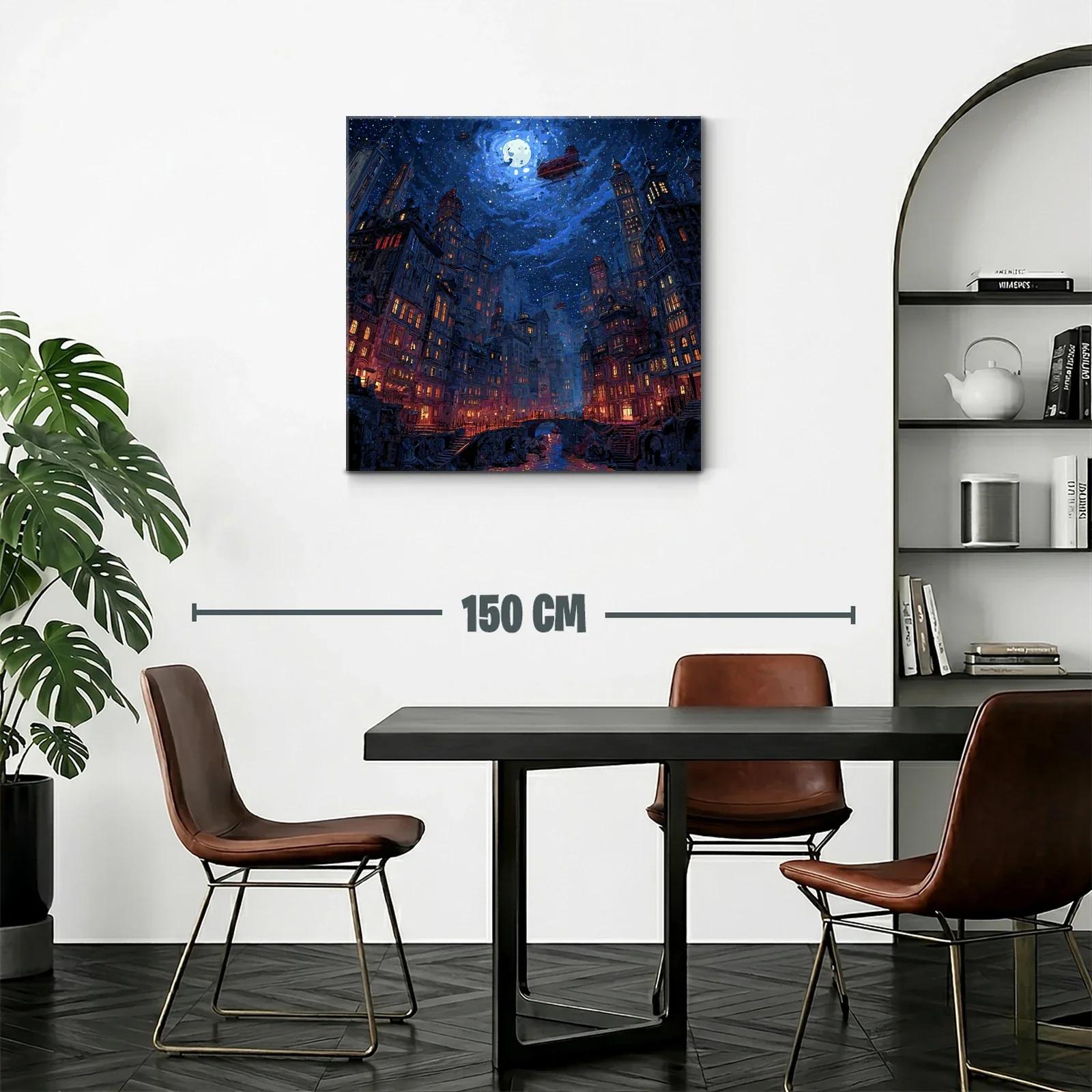 Ciudad nocturna bajo un cielo estrellado y luna llena — miniatura 2