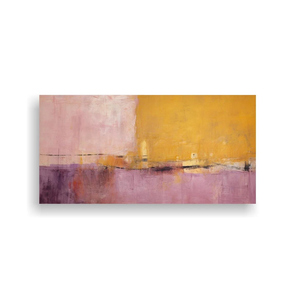 Cuadro paisaje abstracto en franjas mostaza y lila — imagen principal