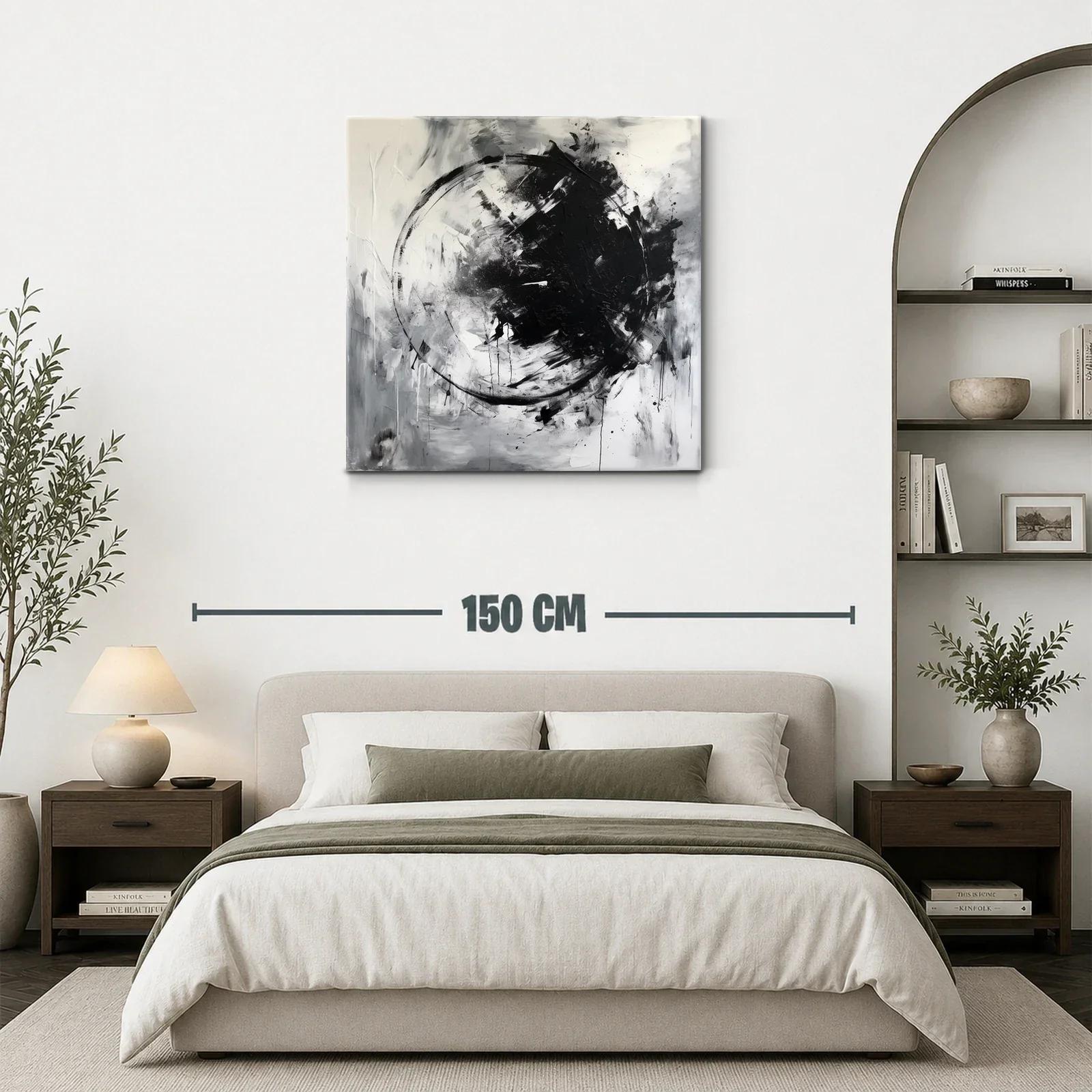 Cuadro abstracto en blanco y negro con círculo dinámico — miniatura 3