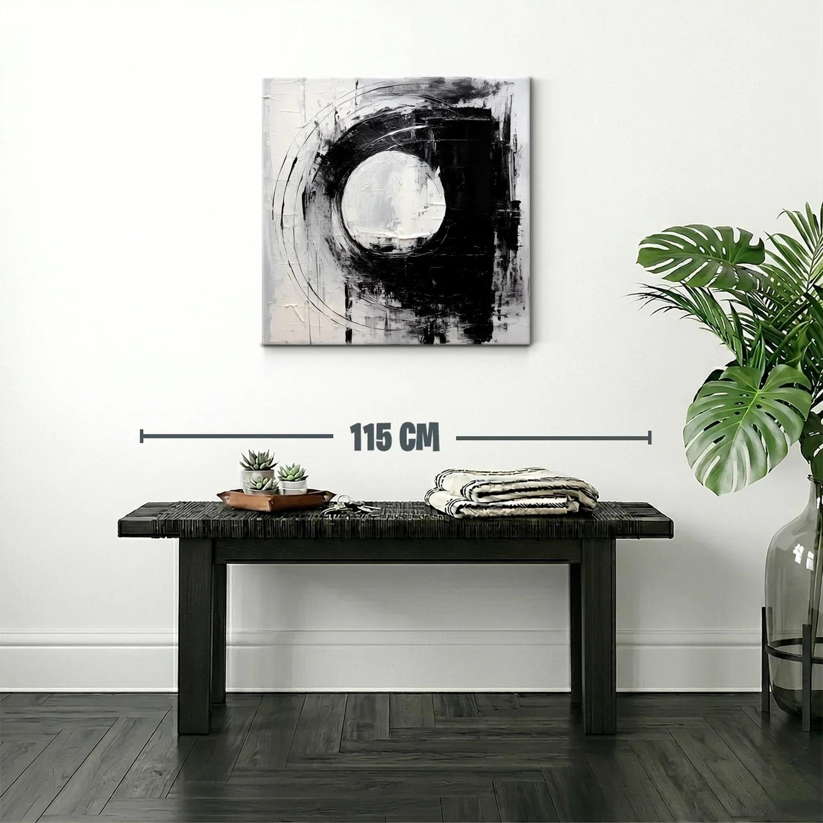 Cuadro abstracto con formas circulares en tonos blanco y negro — miniatura 2