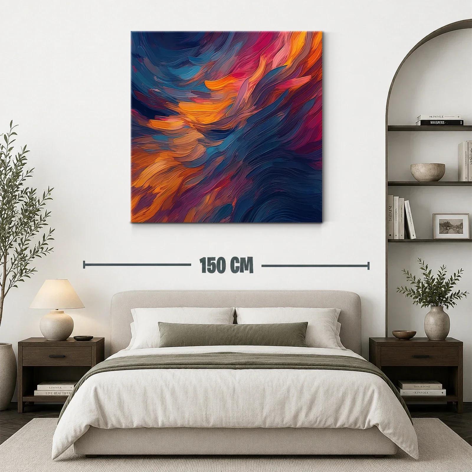 Cuadro abstracto con tonos cálidos y azules profundos — miniatura 3