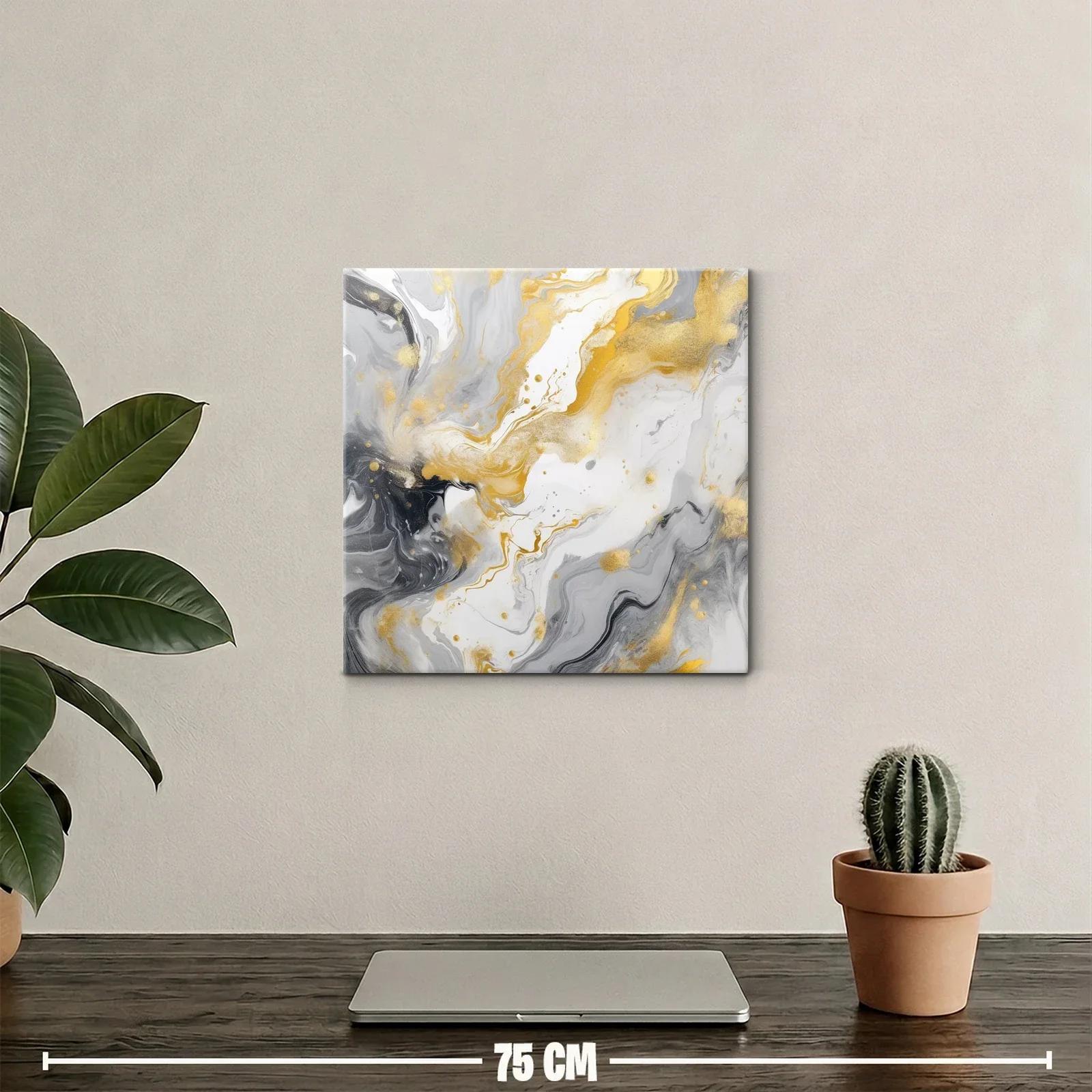 Cuadro abstracto con tonos dorados y grises fluidos en movimiento — miniatura 2