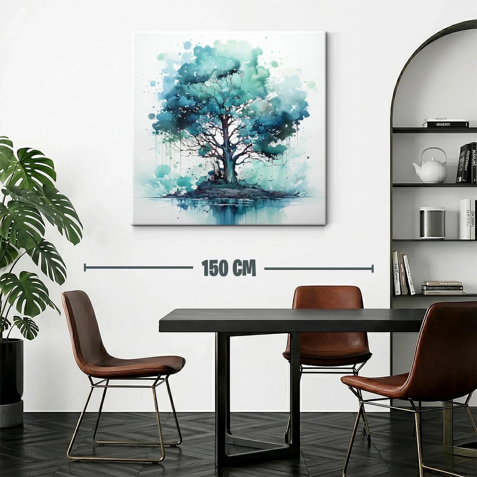 Árbol azul en isla serena con reflejo acuático — miniatura 2