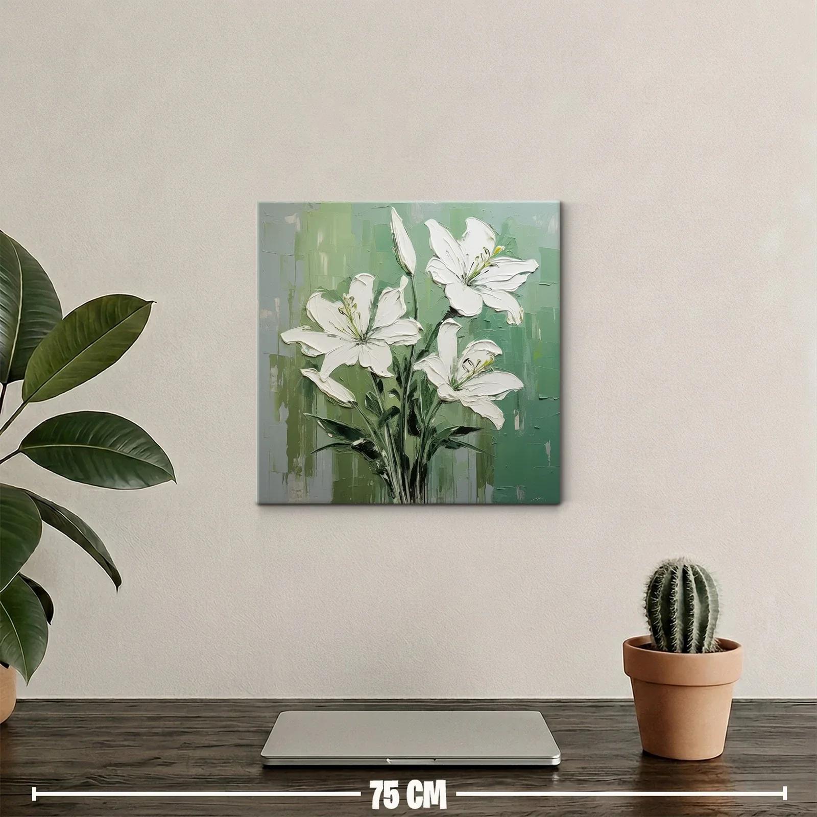 Cuadro con lirios blancos sobre fondo verde degradado — miniatura 2