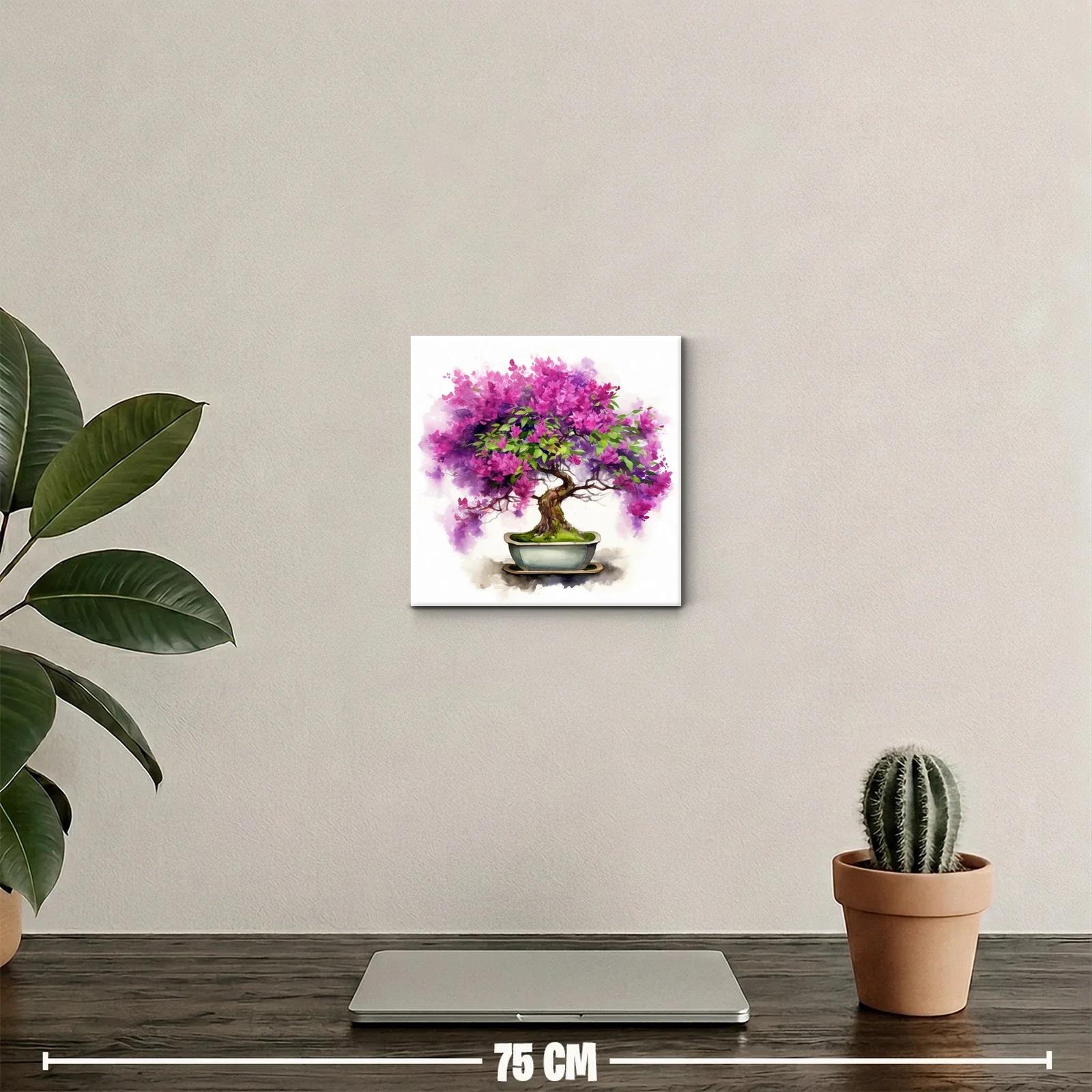 Cuadro decorativo bonsái con flores moradas vibrantes — miniatura 2