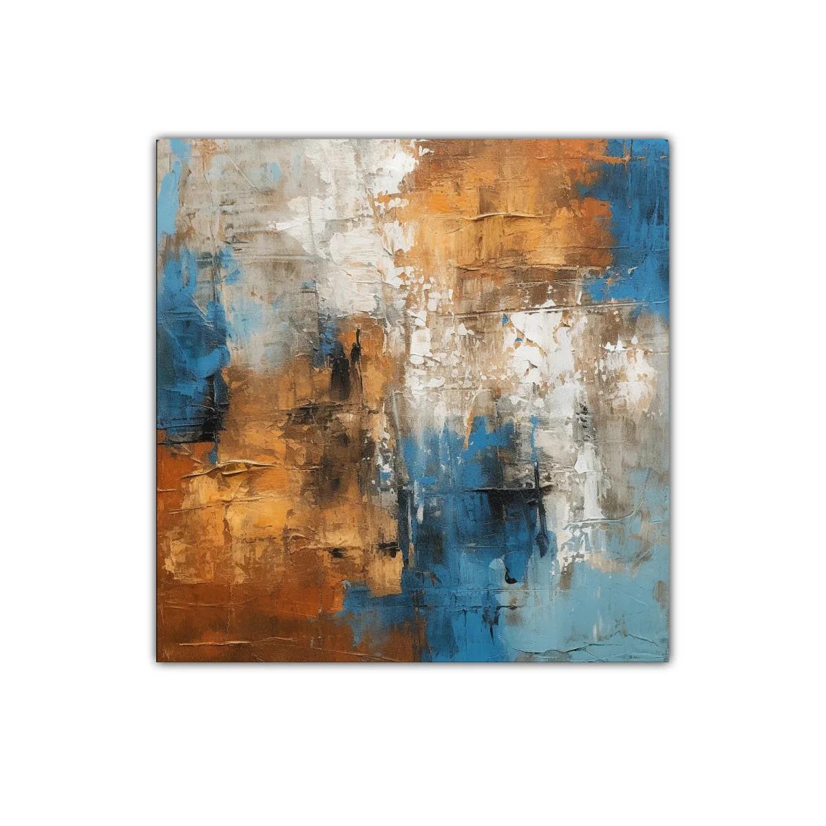 Composición abstracta con tonos tierra y azul vibrante