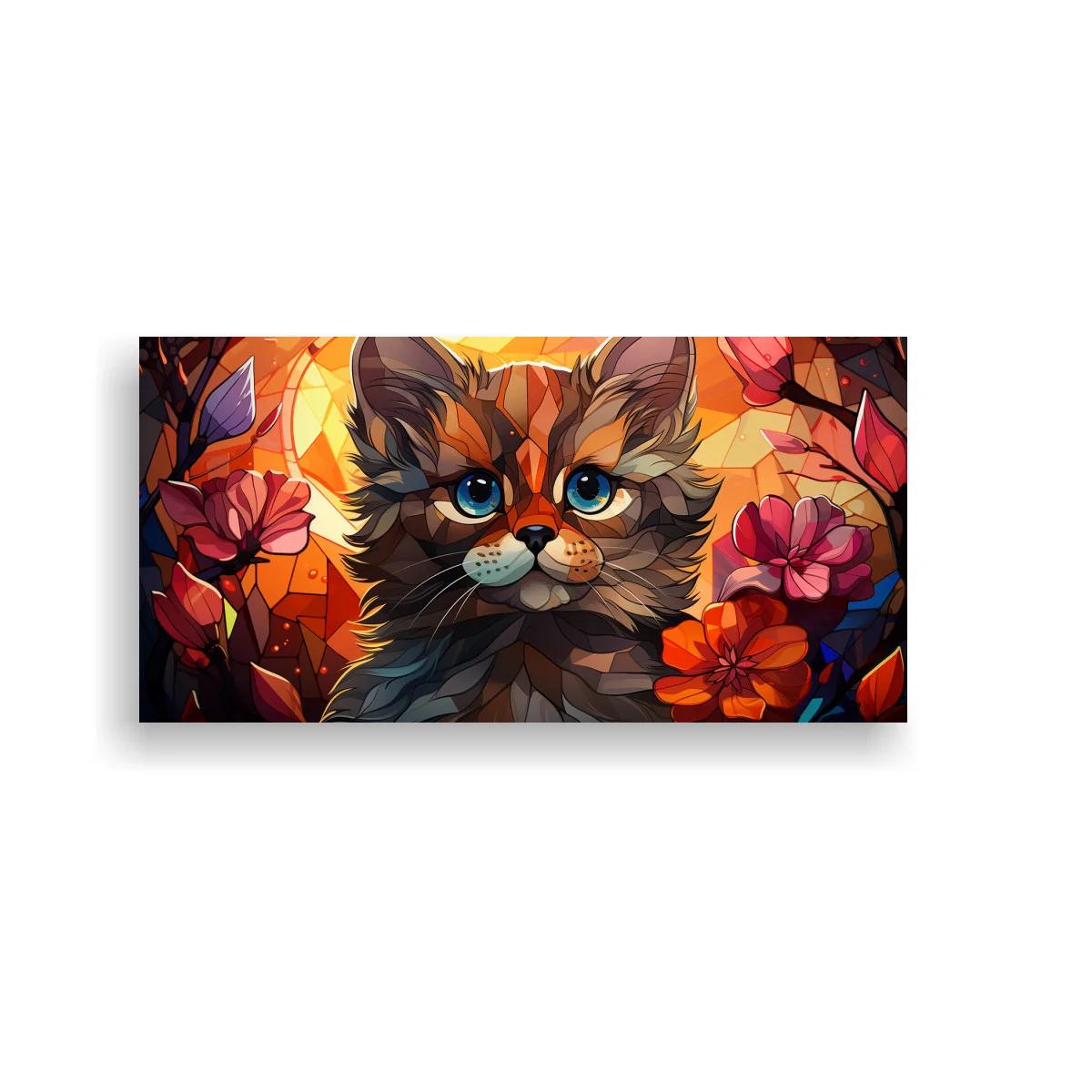 Cuadro gatito de ojos azules con marco floral