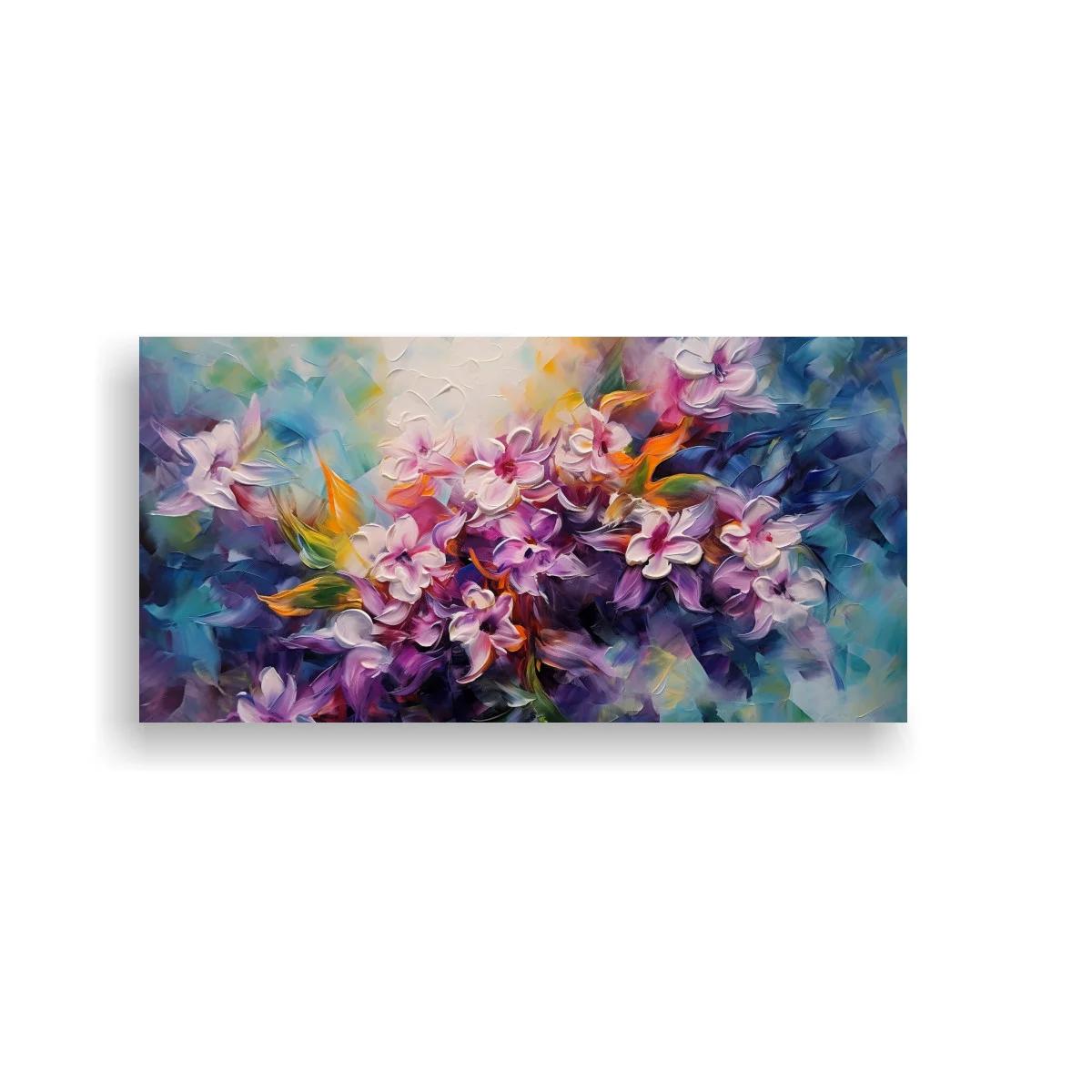 Cuadro ramo de flores moradas con fondo difuso