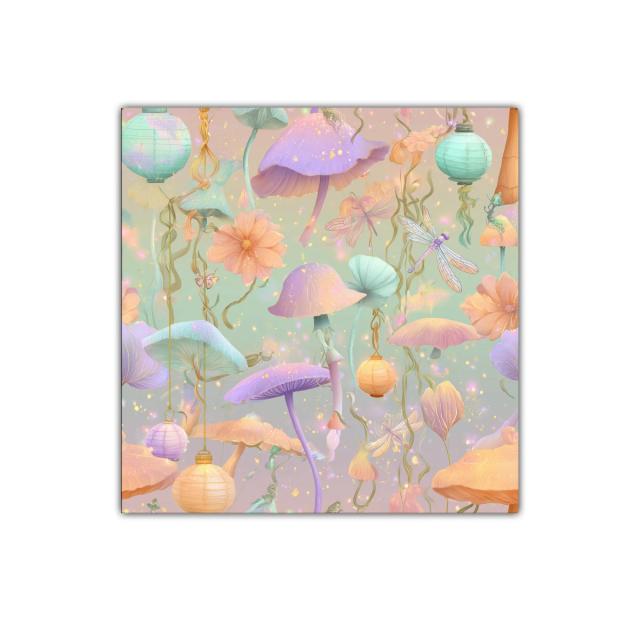 Cuadro decorativo con fantasía de hongos y flores pastel