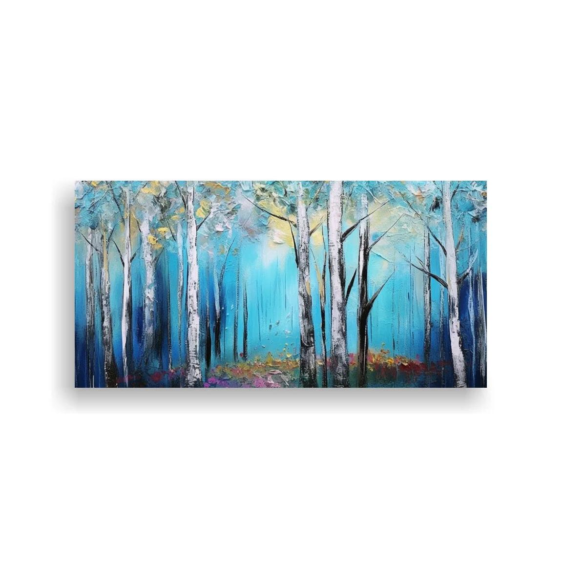 Cuadro bosque de abedules con flores silvestres
