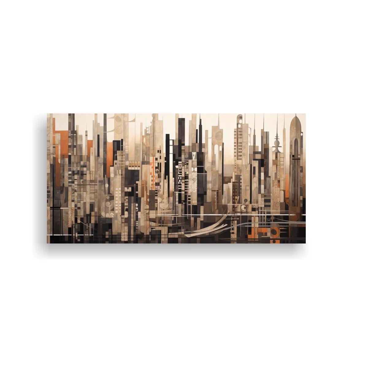 Cuadro skyline urbano con puentes y bloques geométricos