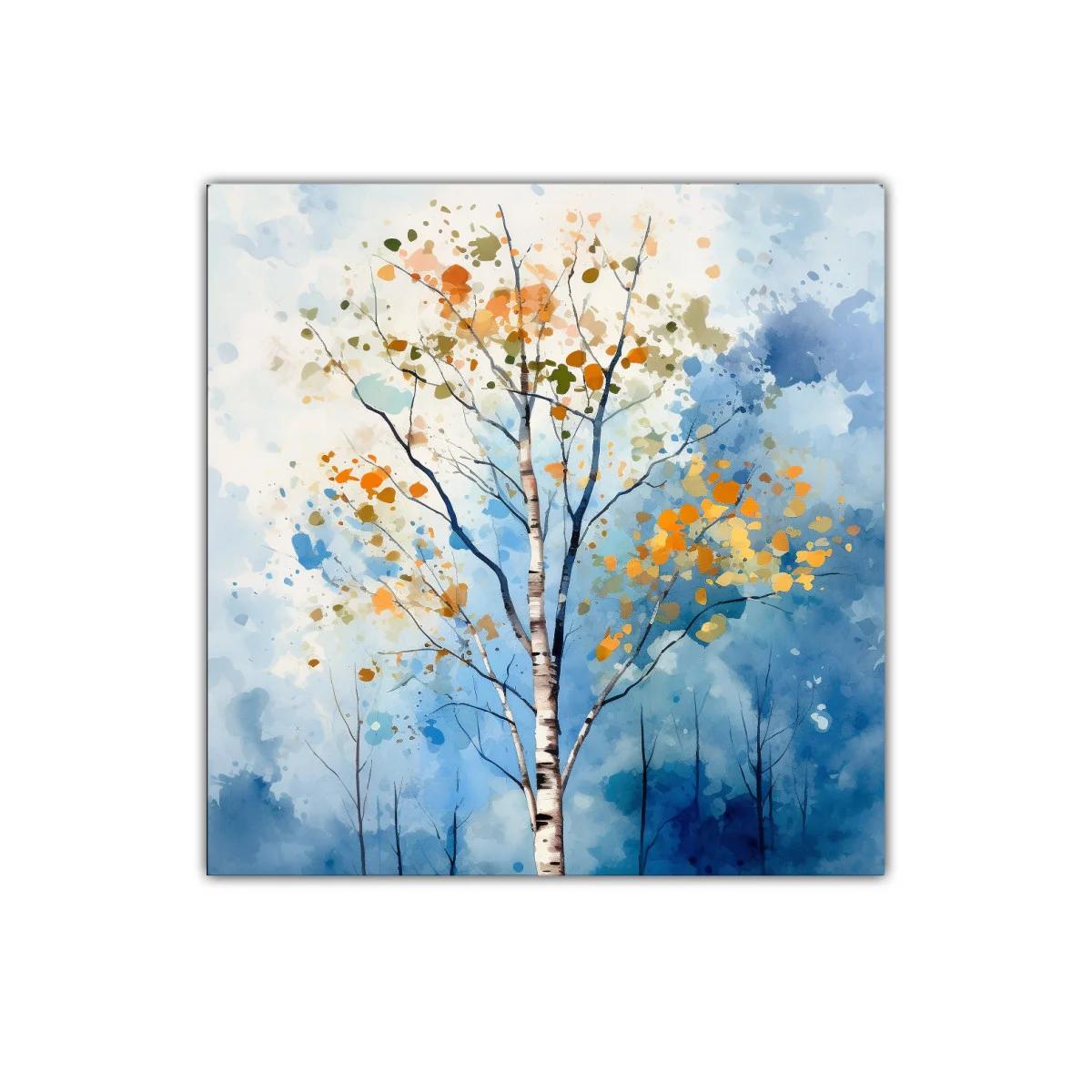 Árbol otoñal entre cielos azules y tonos cálidos