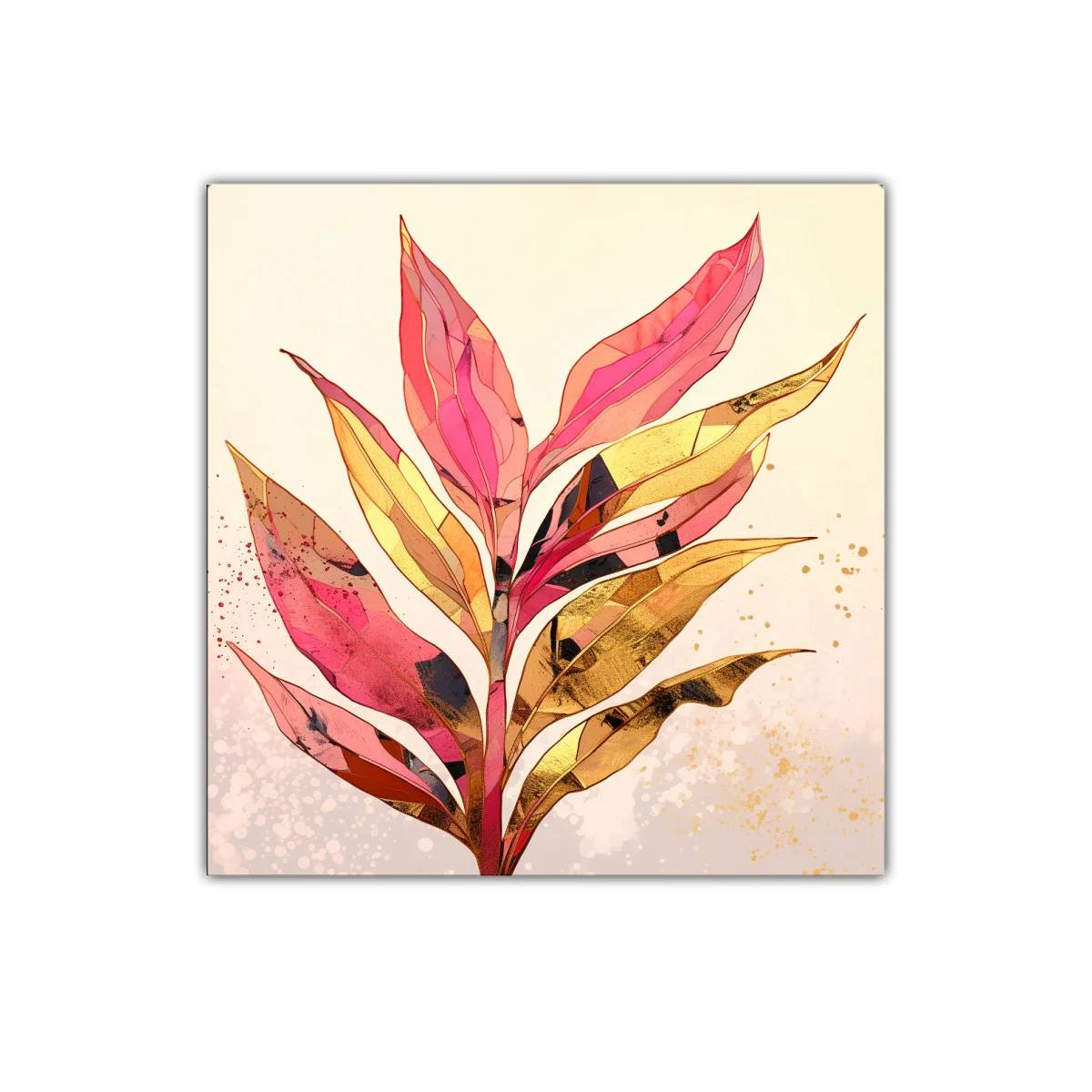 Hoja tropical en tonos rosa y dorado vibrante — imagen principal