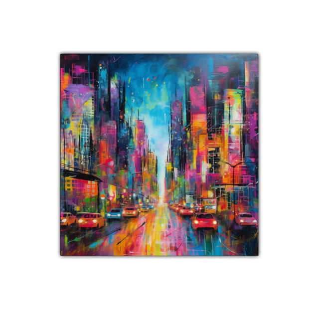 Ciudad vibrante llena de luces y movimiento urbano