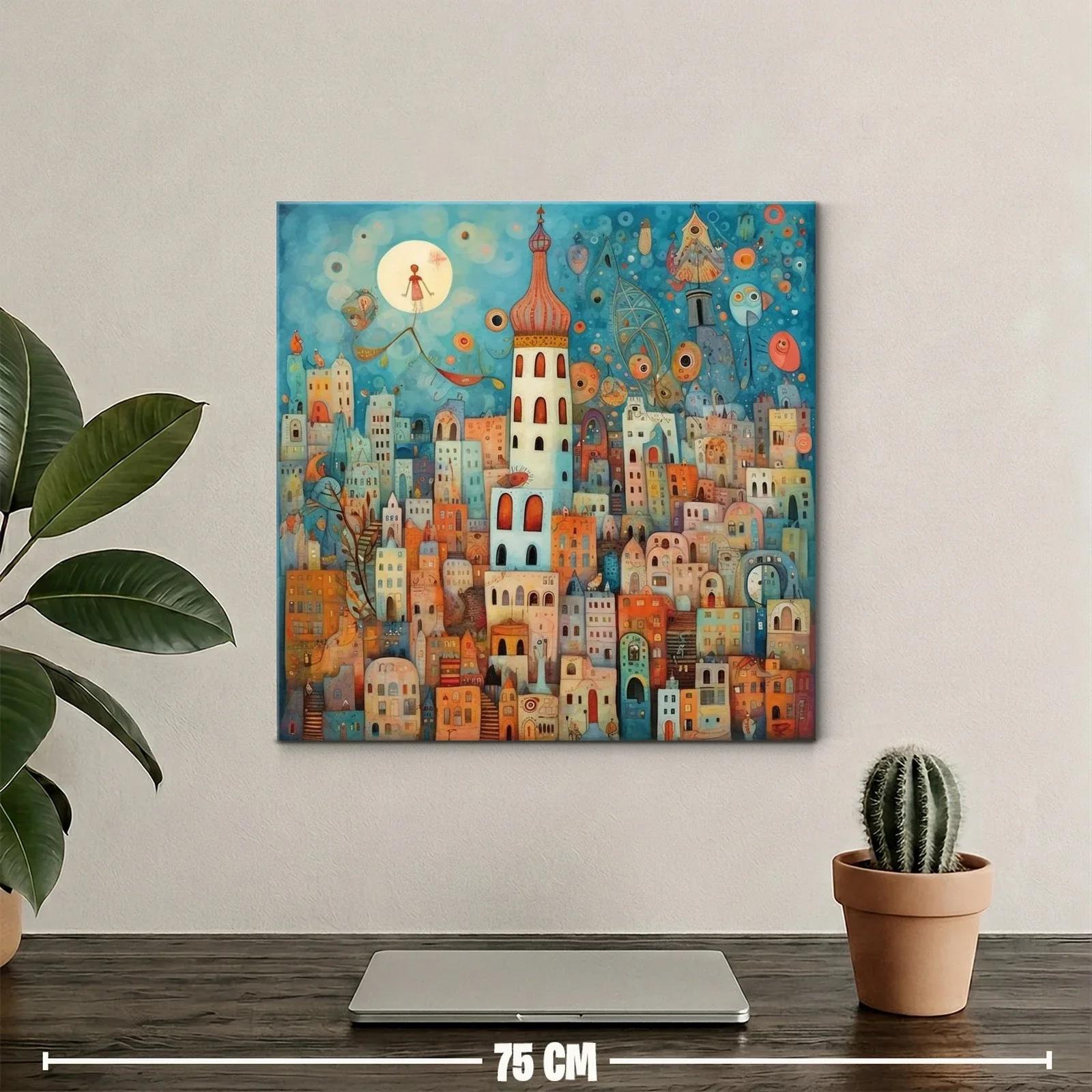 Ciudad encantada con torre y cielo onírico azul — miniatura 2