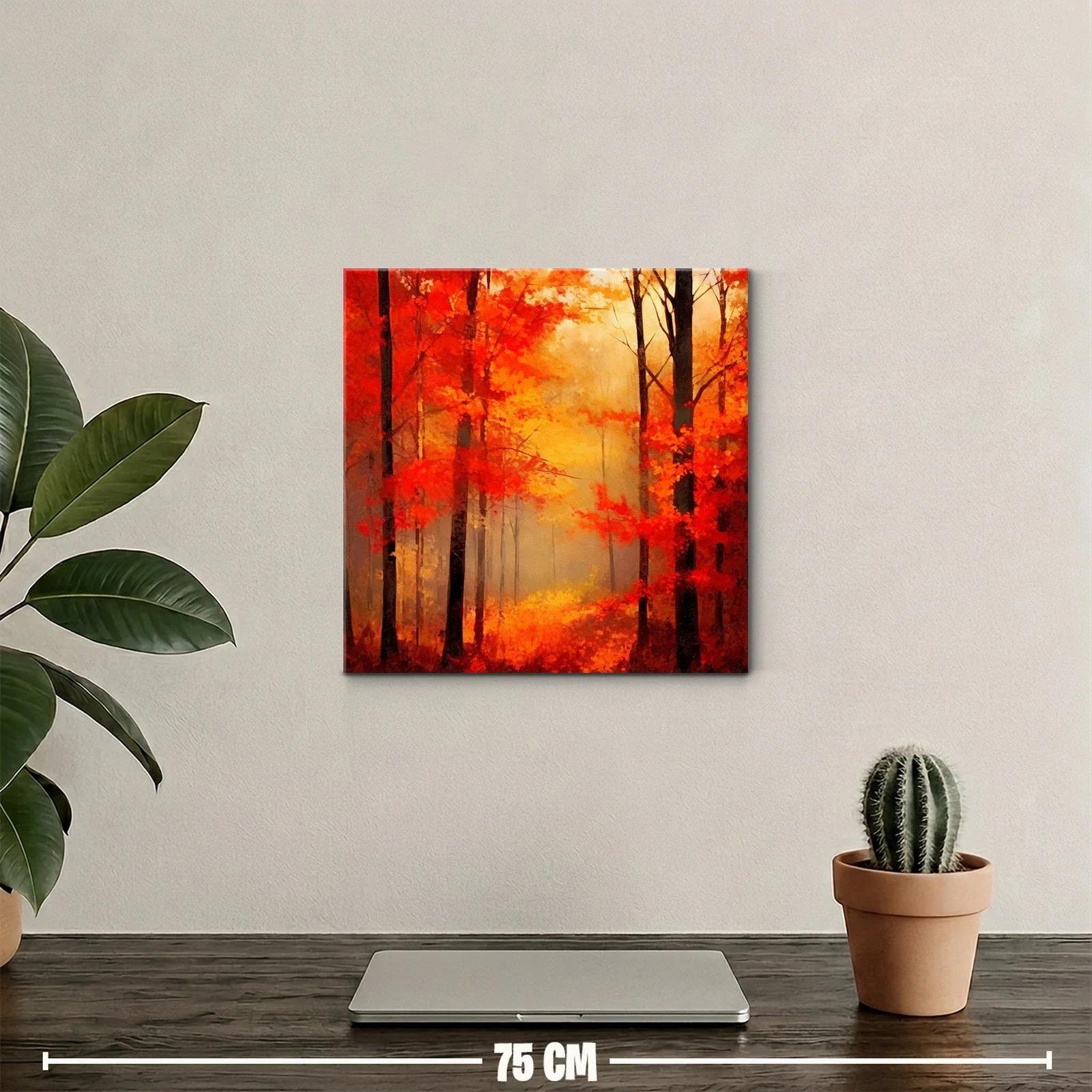 Bosque en otoño con intensos tonos cálidos y neblina suave — miniatura 2