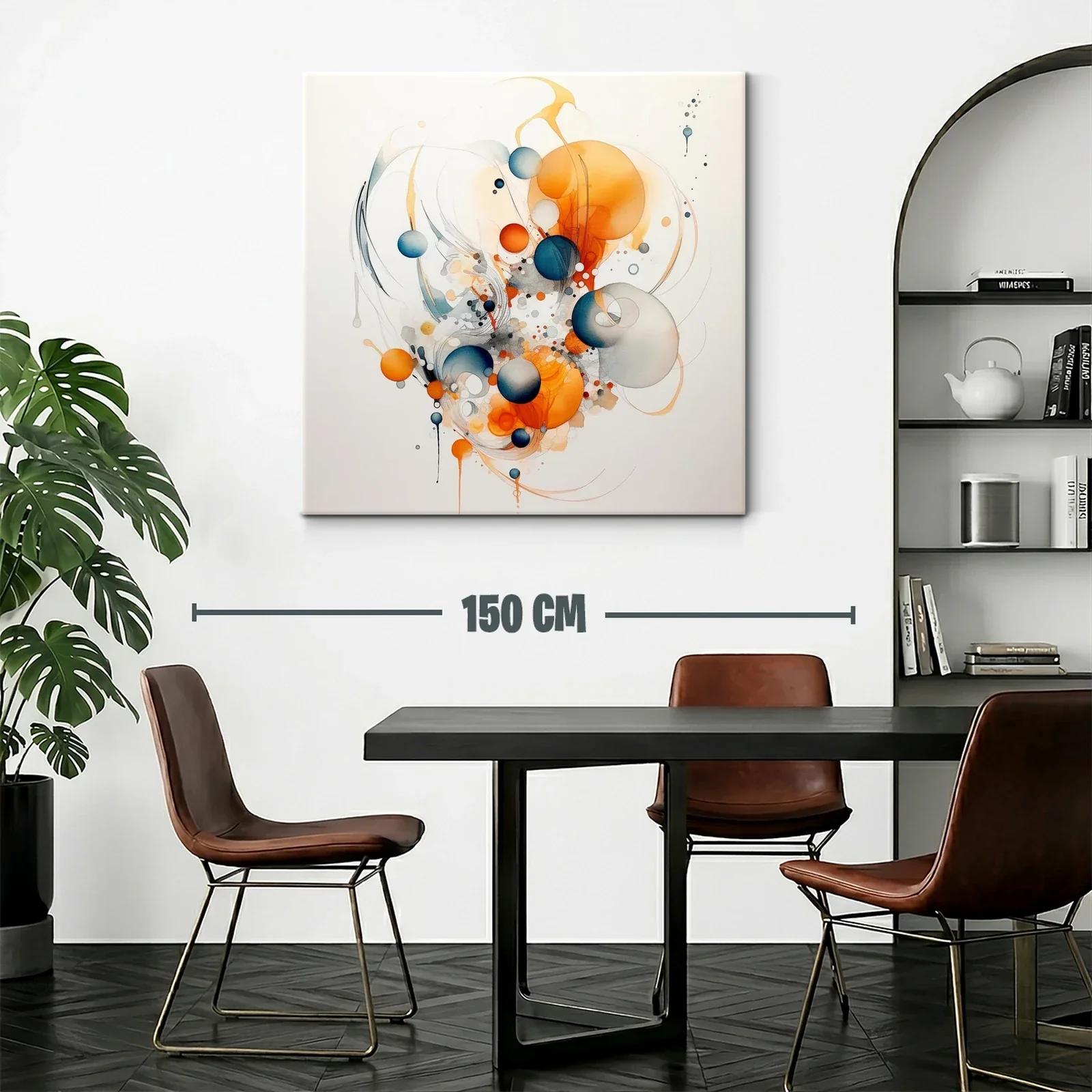 Cuadro abstracto con esferas en tonos cálidos y fríos — miniatura 2
