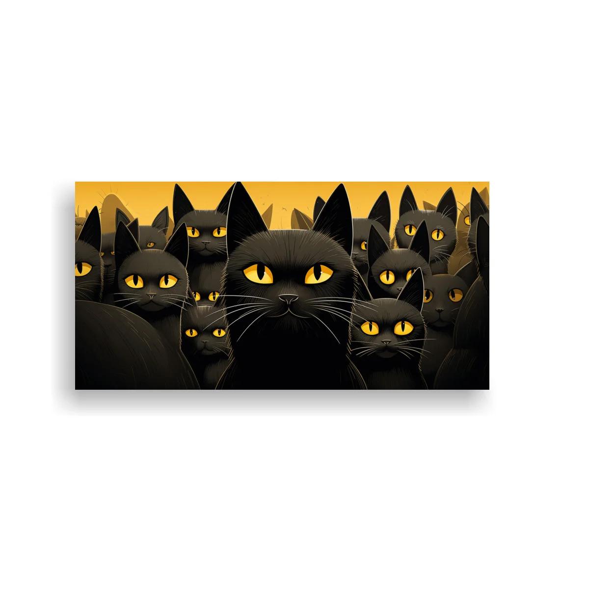 Cuadro gatos negros con ojos amarillos y orejas triangulares