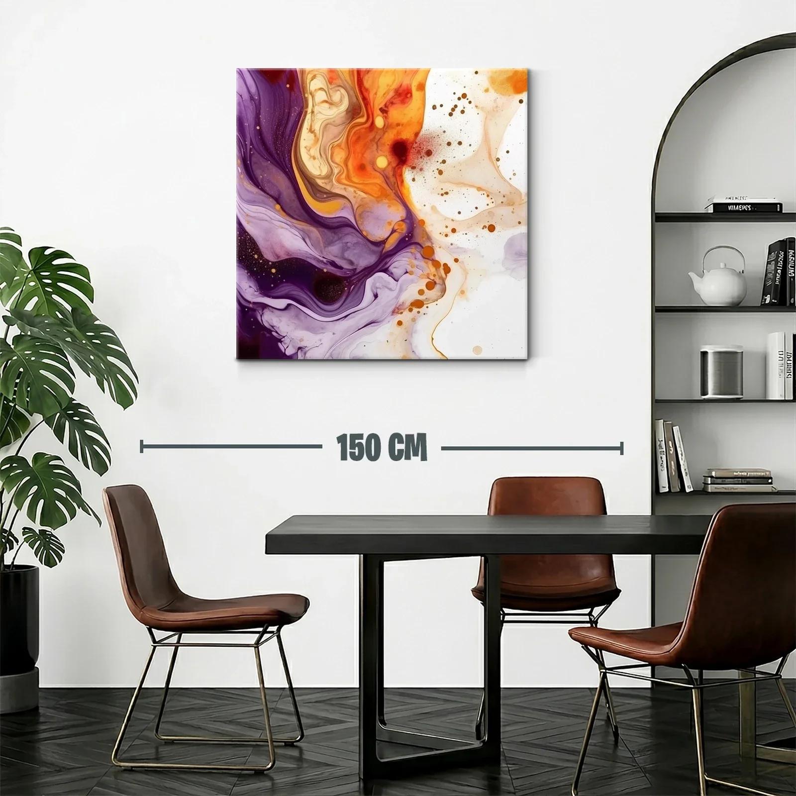 Cuadro abstracto con tonos cálidos y lilas vibrantes — miniatura 2