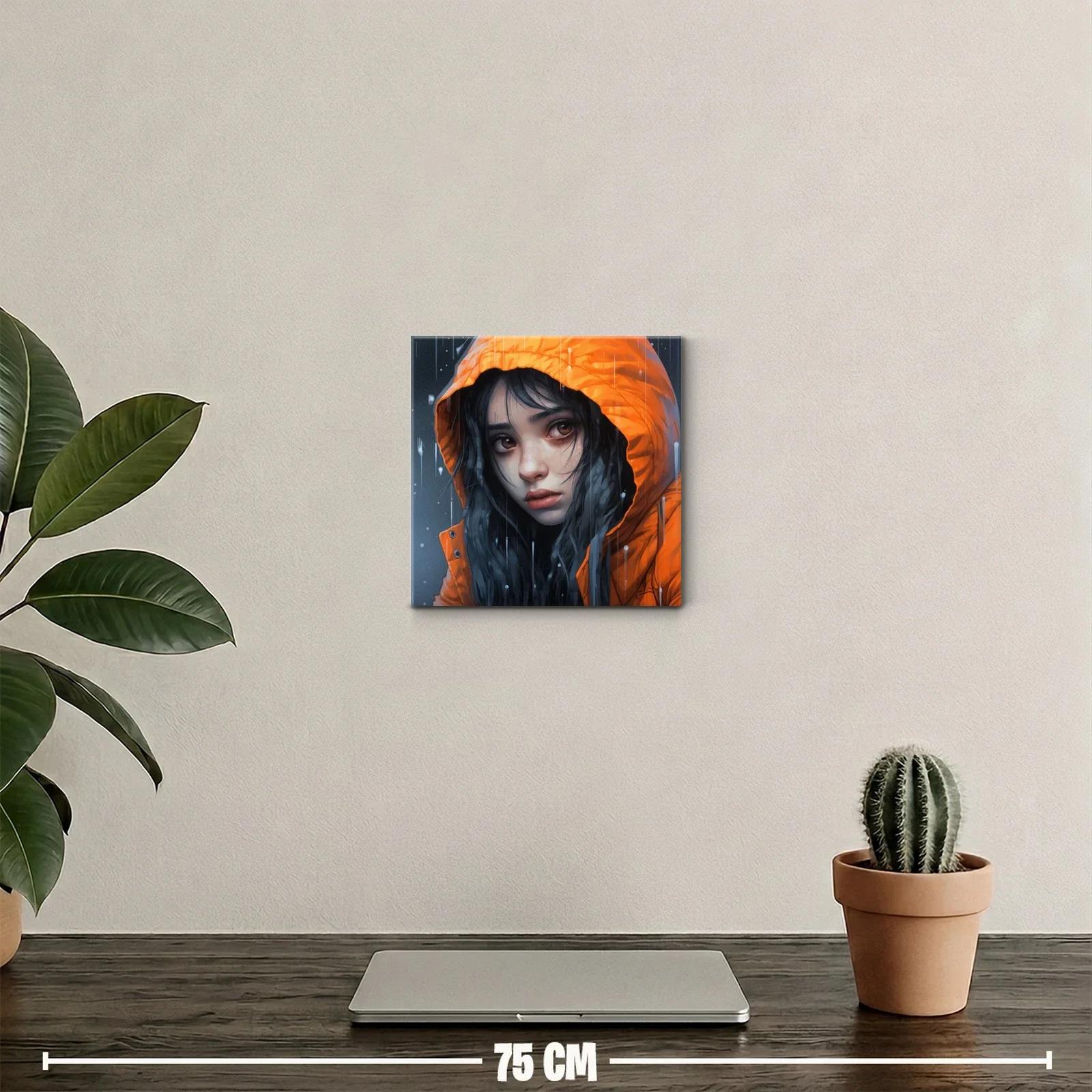 Retrato melancólico con capucha naranja bajo la lluvia — miniatura 2