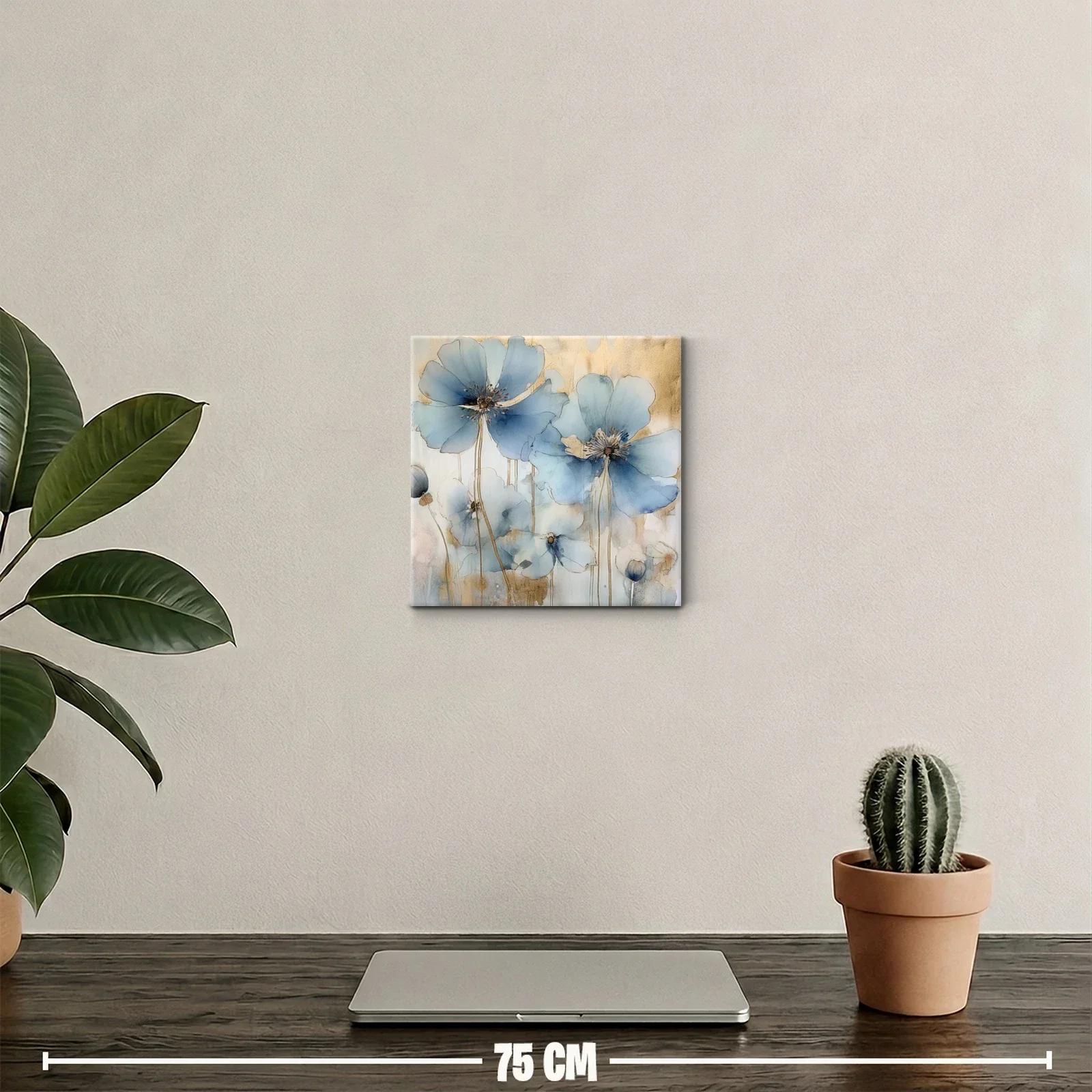 Cuadro decorativo flores azul cielo y dorado suave — miniatura 2