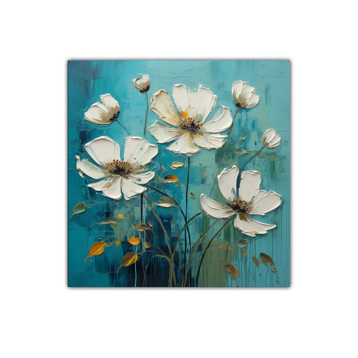 Cuadro decorativo con elegante ramo de flores blancas y fondo turquesa — imagen principal