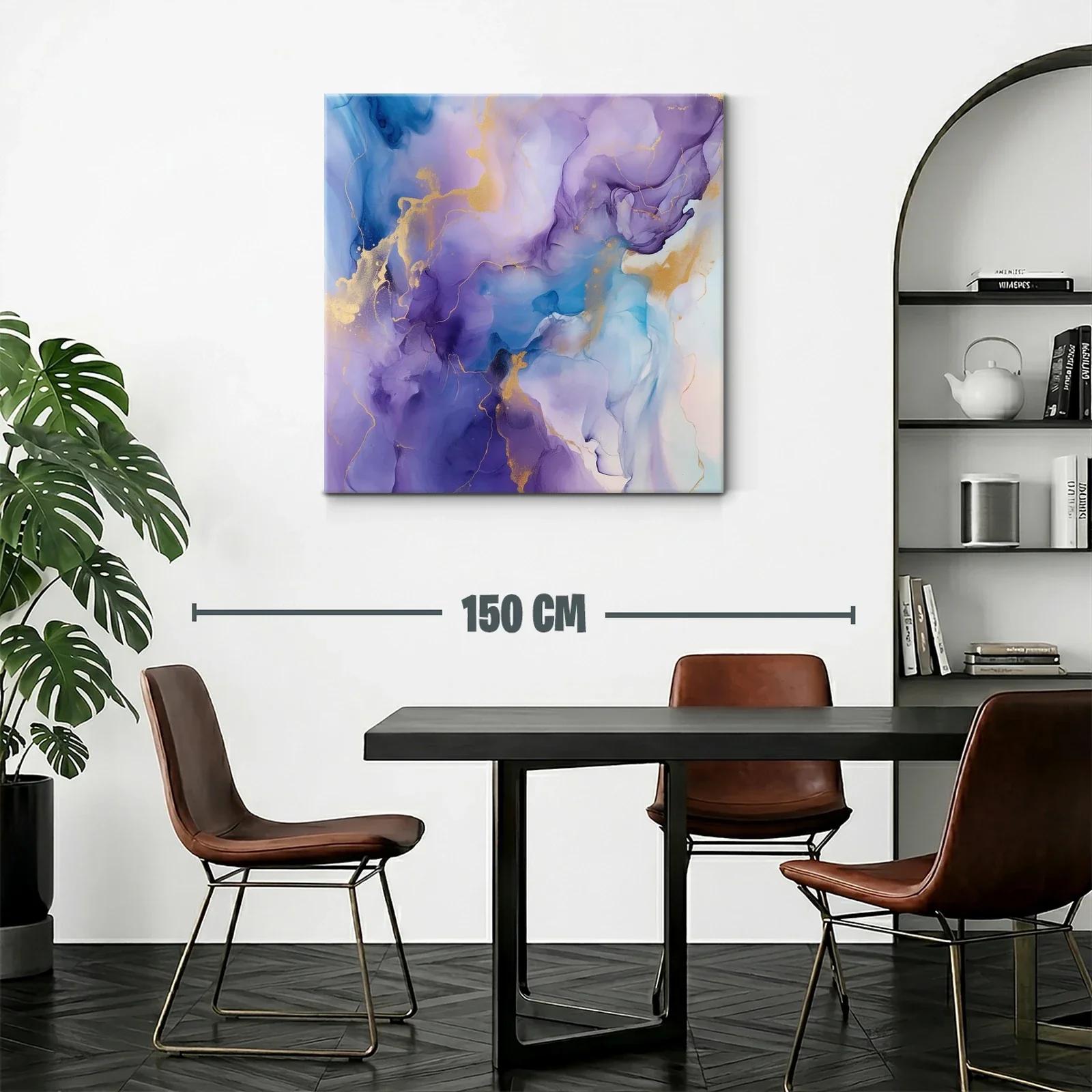 Cuadro abstracto en tonos violeta azul y dorado — miniatura 2