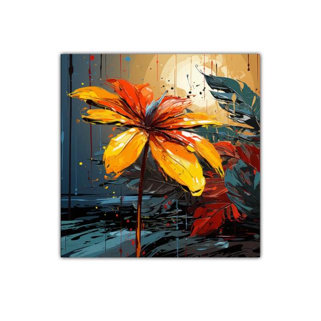 Flor vibrante con tonos cálidos y fondo nocturno