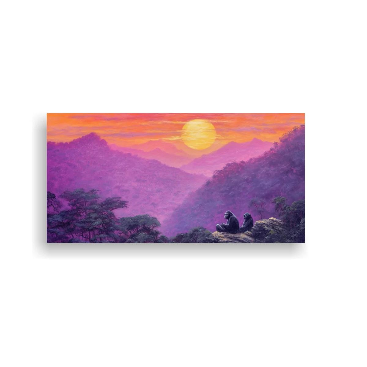 Cuadro paisaje de montañas al atardecer con dos figuras contemplando — imagen principal