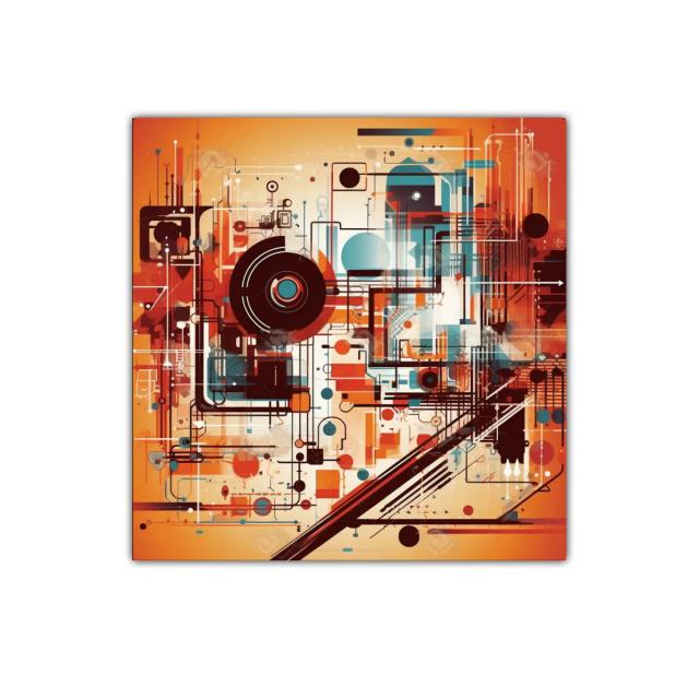 Composición abstracta con formas geométricas y líneas dinámicas