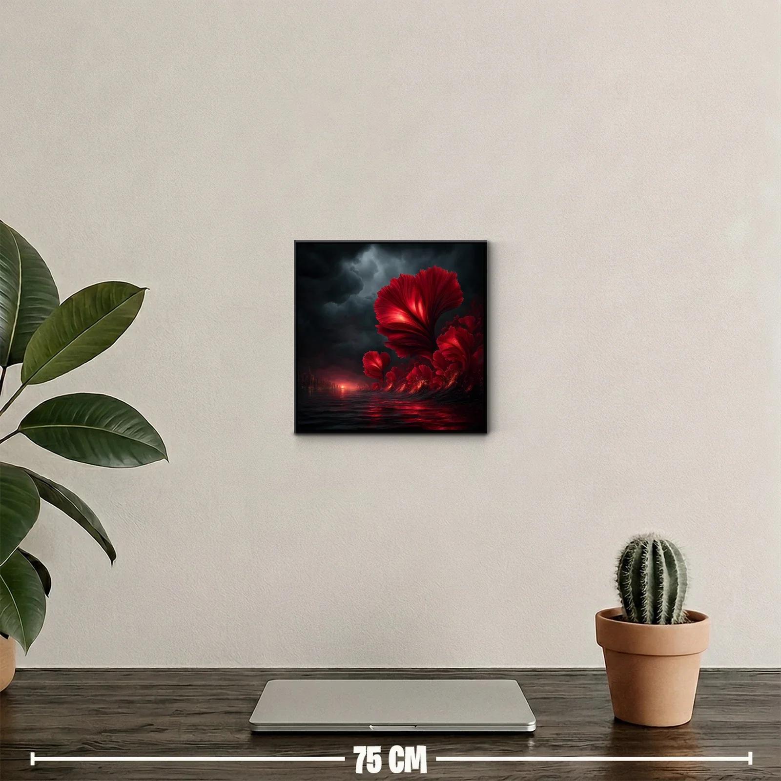 Flores rojas emergiendo de un mar oscuro al atardecer — miniatura 2