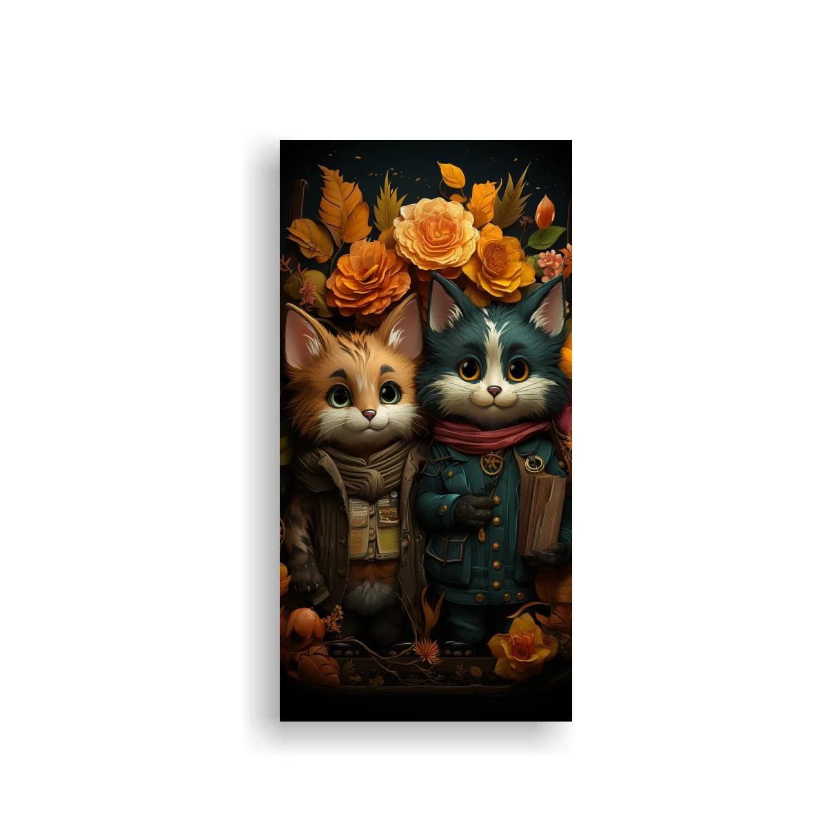 Cuadro dos gatitos vestidos con rosas otoñales y libro — imagen principal