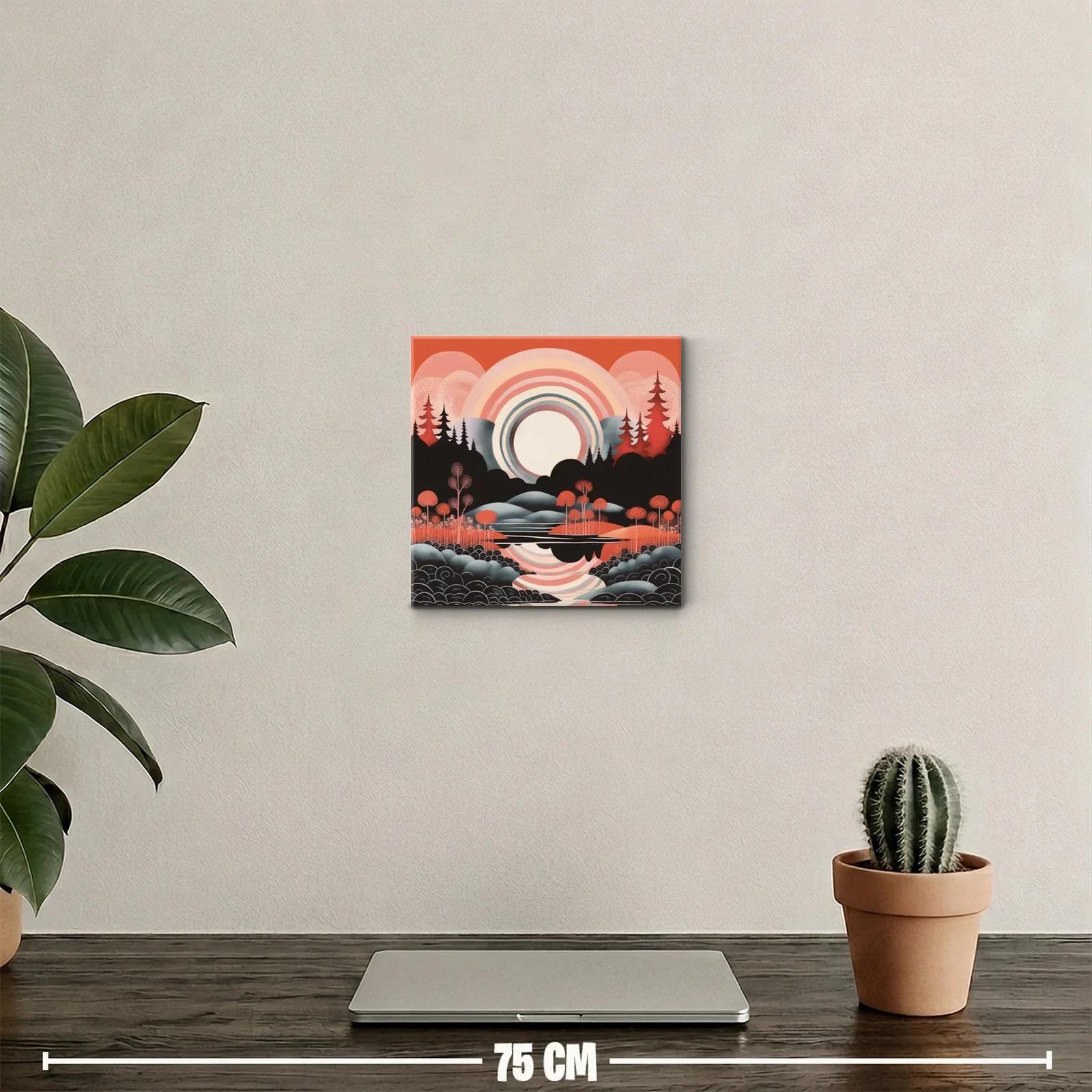 Paisaje surrealista con árboles y reflejos en tonos cálidos — miniatura 2