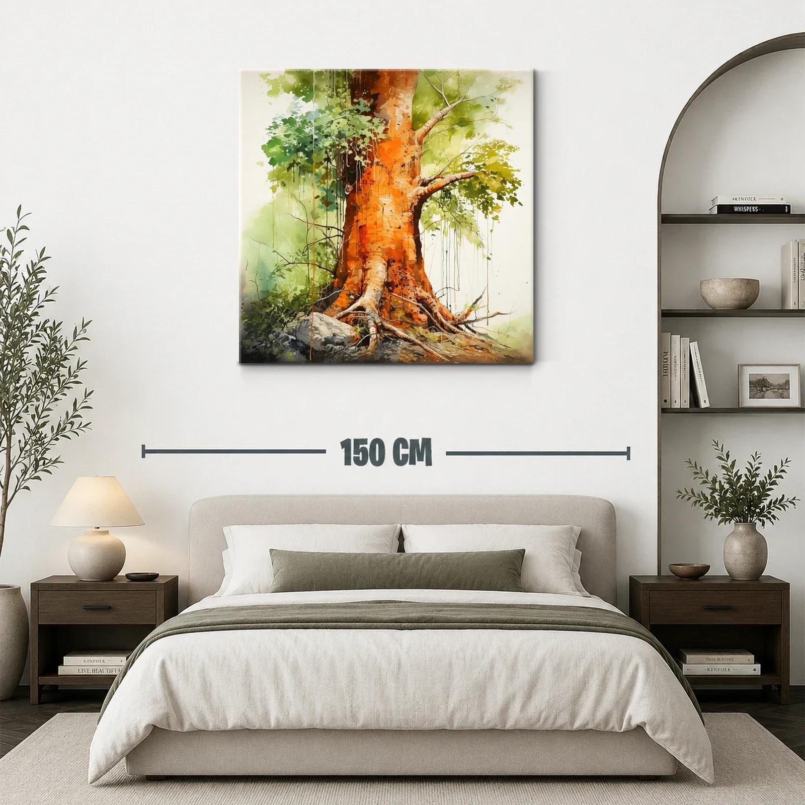 Raíces y tronco de árbol con tonos cálidos y verdes vivos — miniatura 3