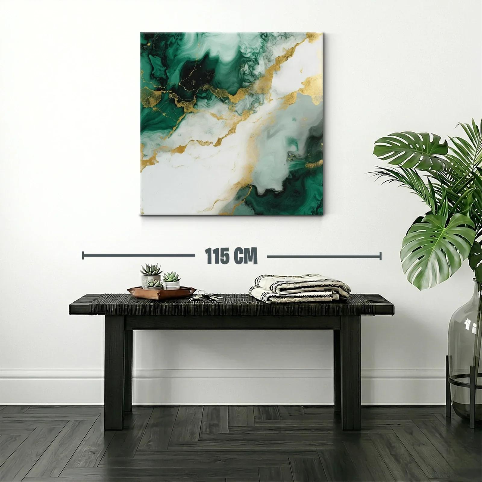 Cuadro abstracto con tonos verdes y dorados elegantes — miniatura 2