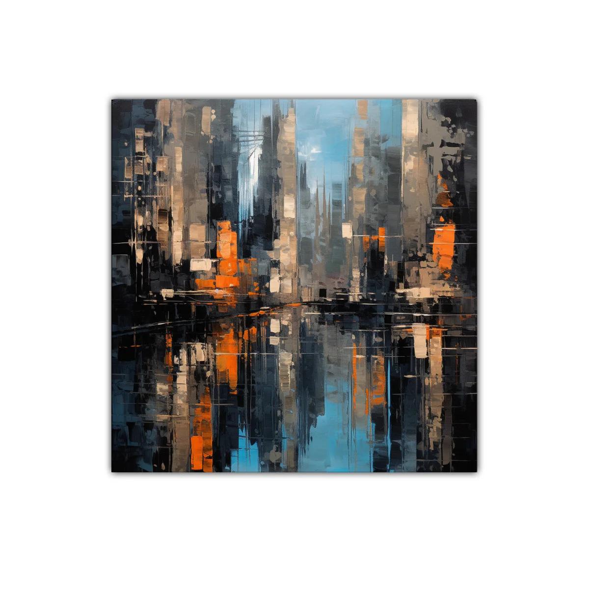 Cuadro abstracto de ciudad con reflejos vibrantes