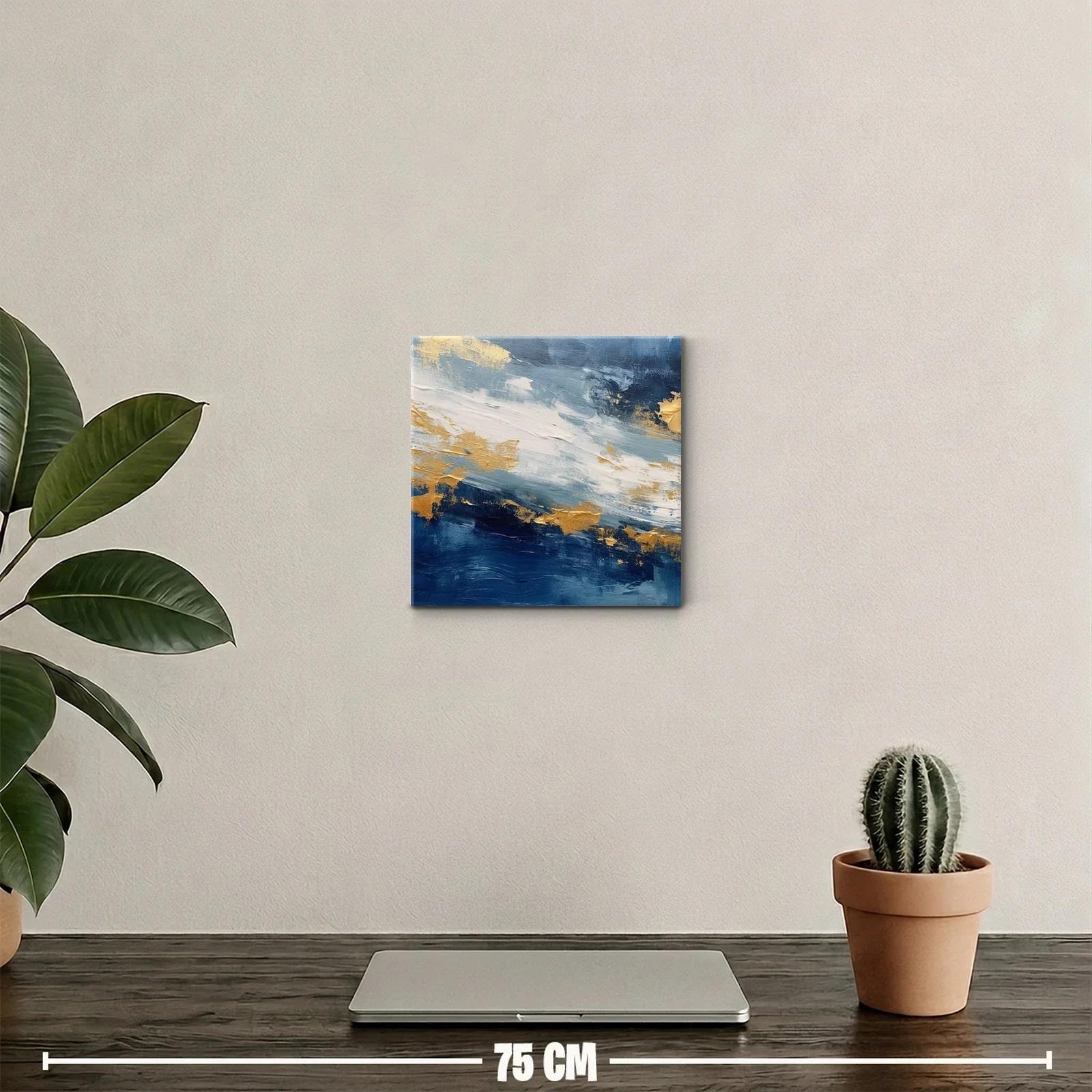 Cuadro abstracto azul con detalles dorados y blancos — miniatura 2