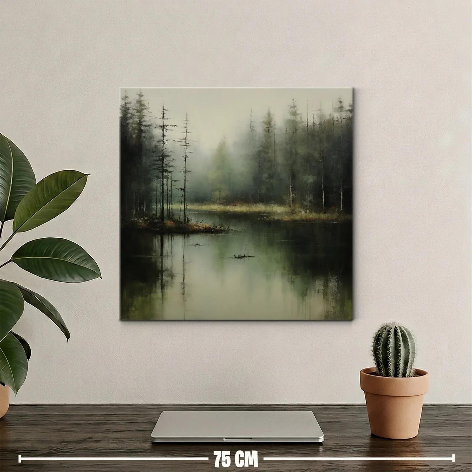 Paisaje brumoso de bosque junto al lago en tonos suaves — miniatura 2