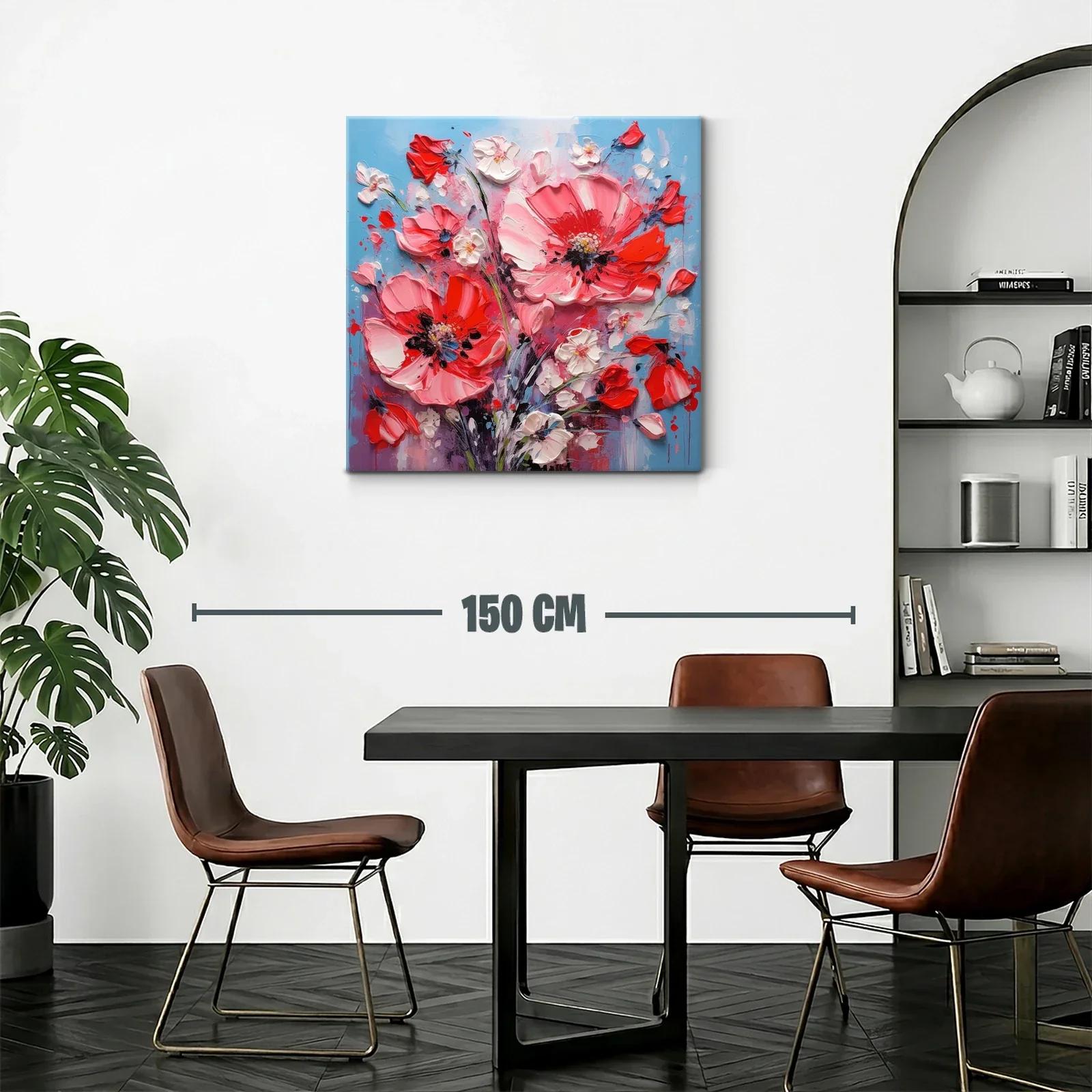 Cuadro con intenso ramo floral en vibrantes tonos rojos y rosas — miniatura 2